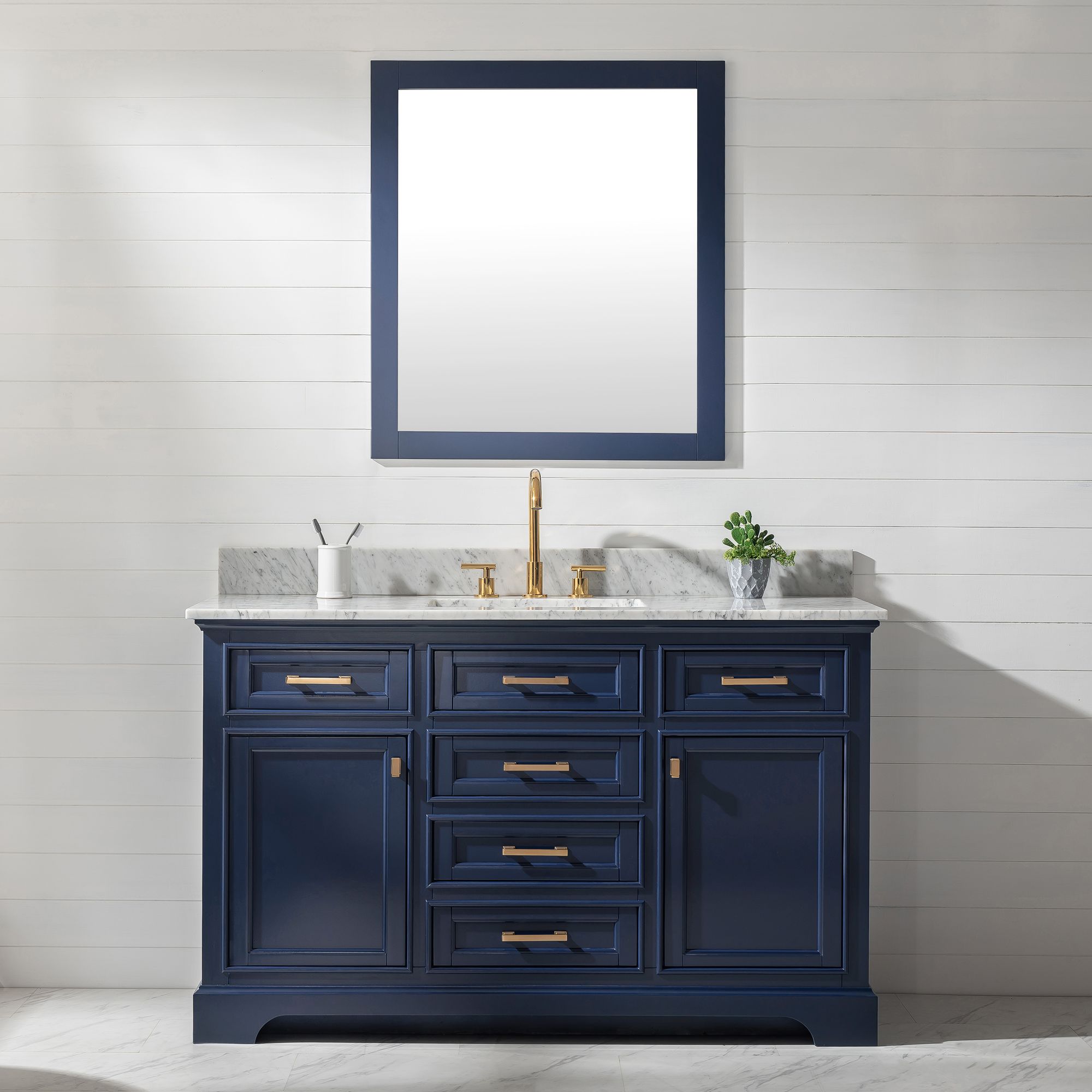 Milano 54" Wide Blue Wood 6-Drawer Single Sink Vanity
