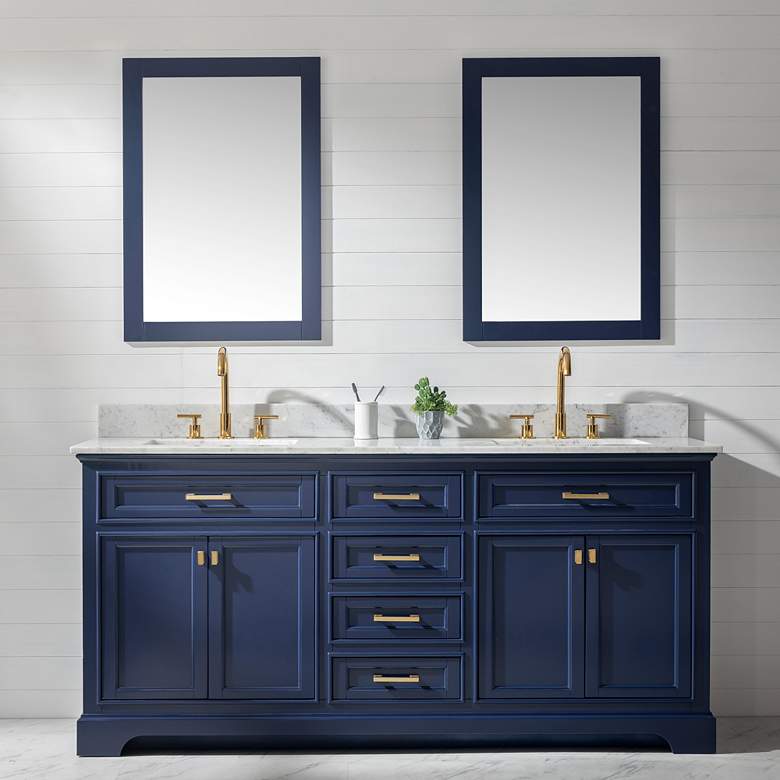 Milano 72&quot; Wide Blue Wood 6-Drawer Double Sink Vanity