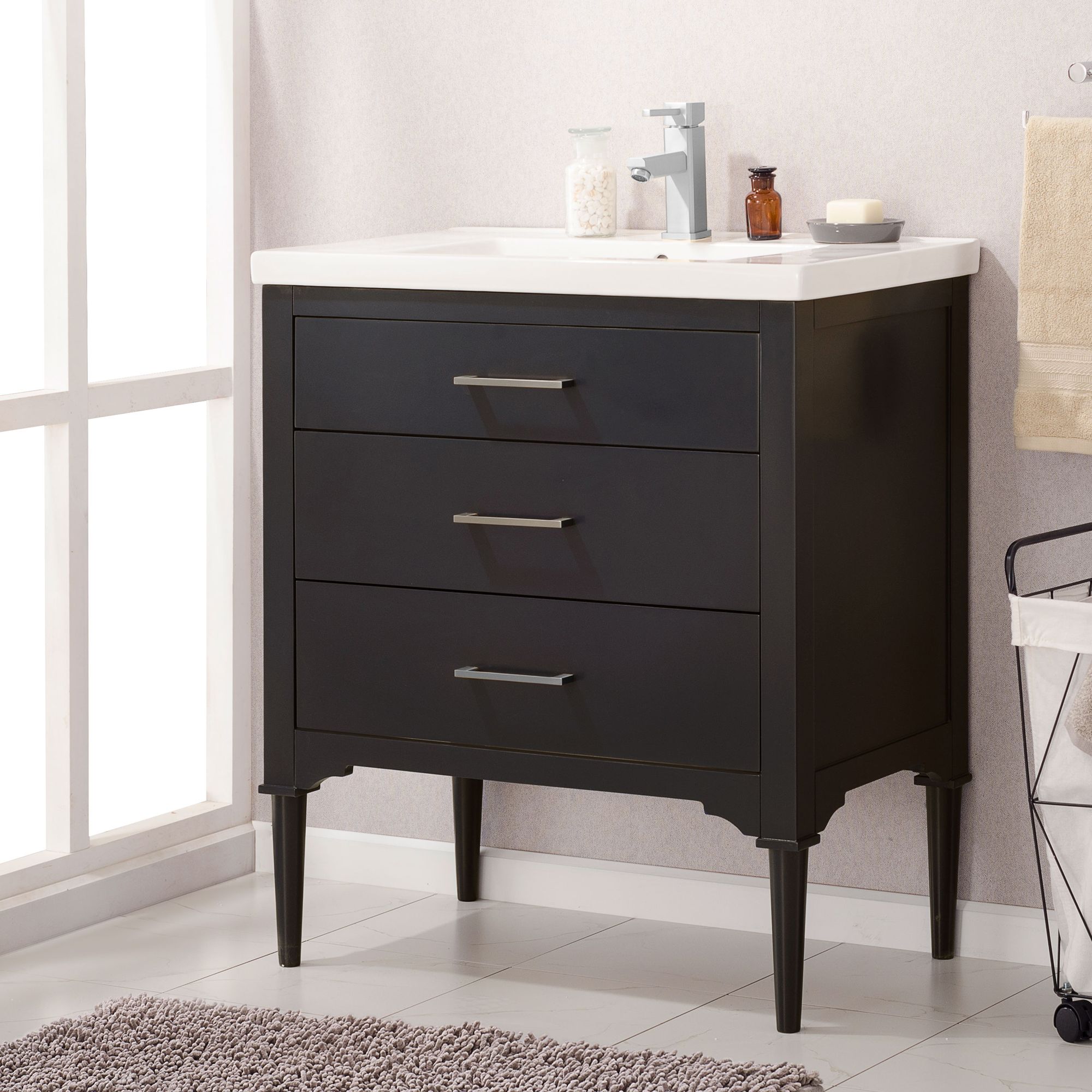 Mason 30" Wide Espresso Wood 3-Drawer Single Sink Vanity