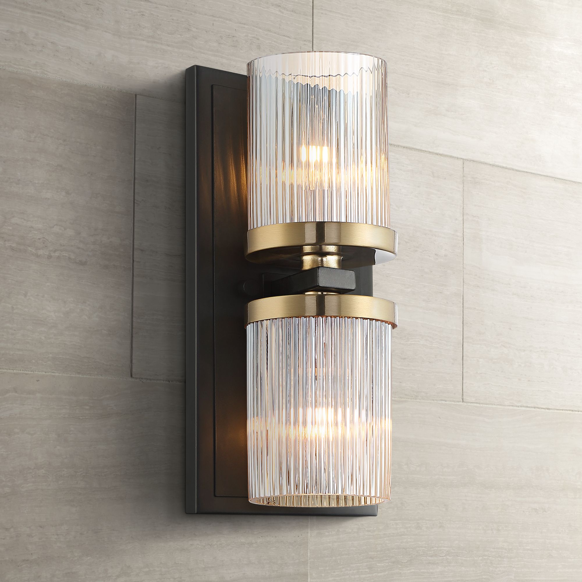 Stiffel Bryson 12 1/2" High Black and Brass 2-Light Wall Sconce