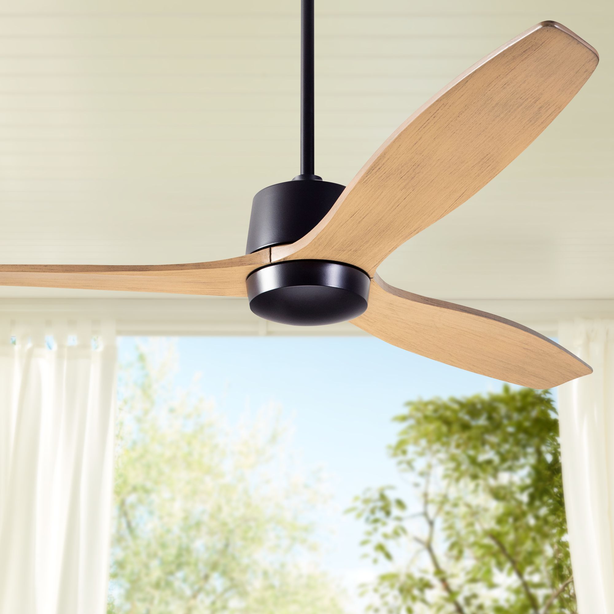 54" Modern Fan Arbor DC Dark Bronze and Maple Damp Rated Ceiling