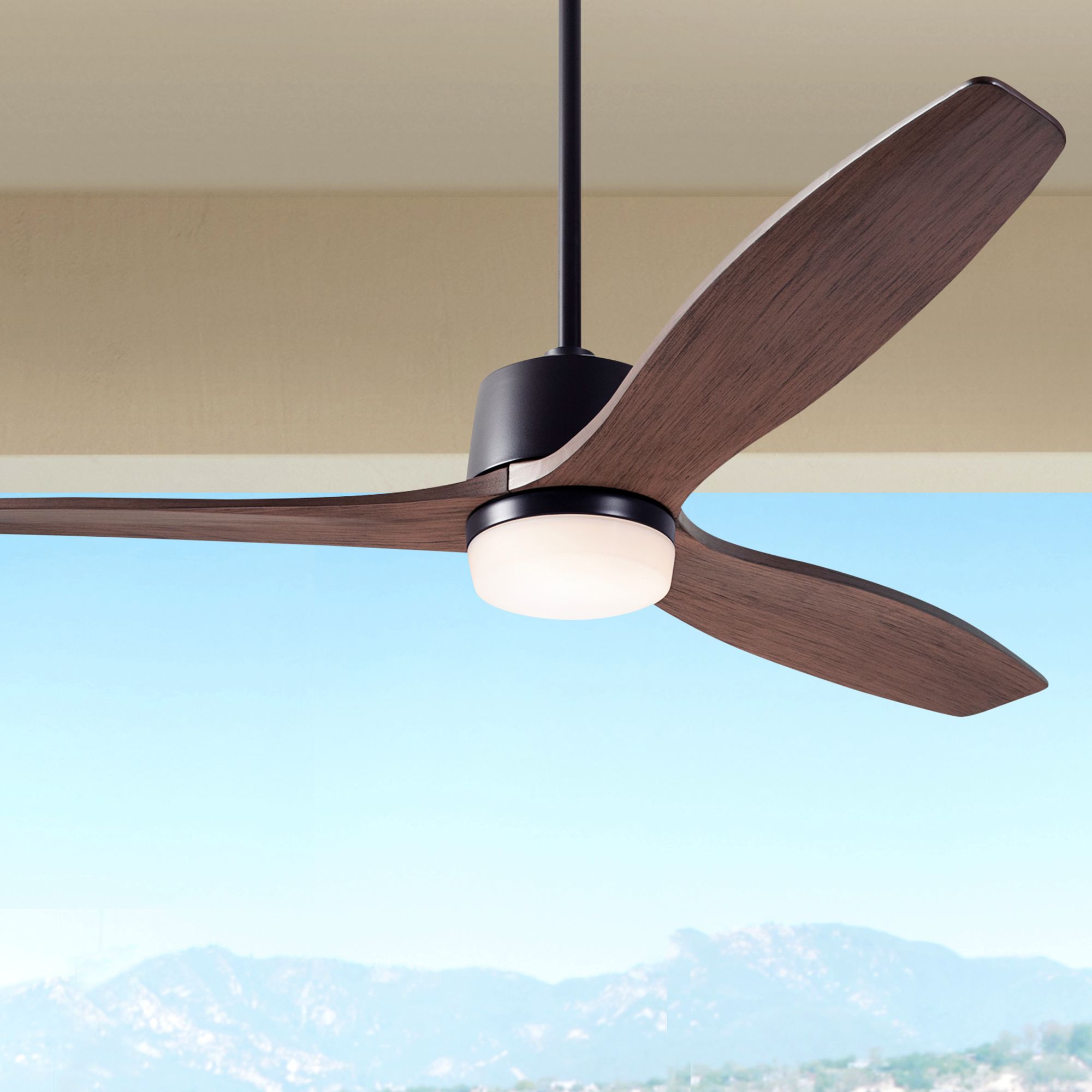 54" Modern Fan Arbor DC Dark Bronze and Mahogany Damp LED Ceiling