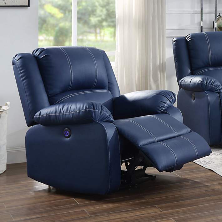 Zuriel Blue Faux Leather Adjustable, Dark Blue Leather Recliner Chair