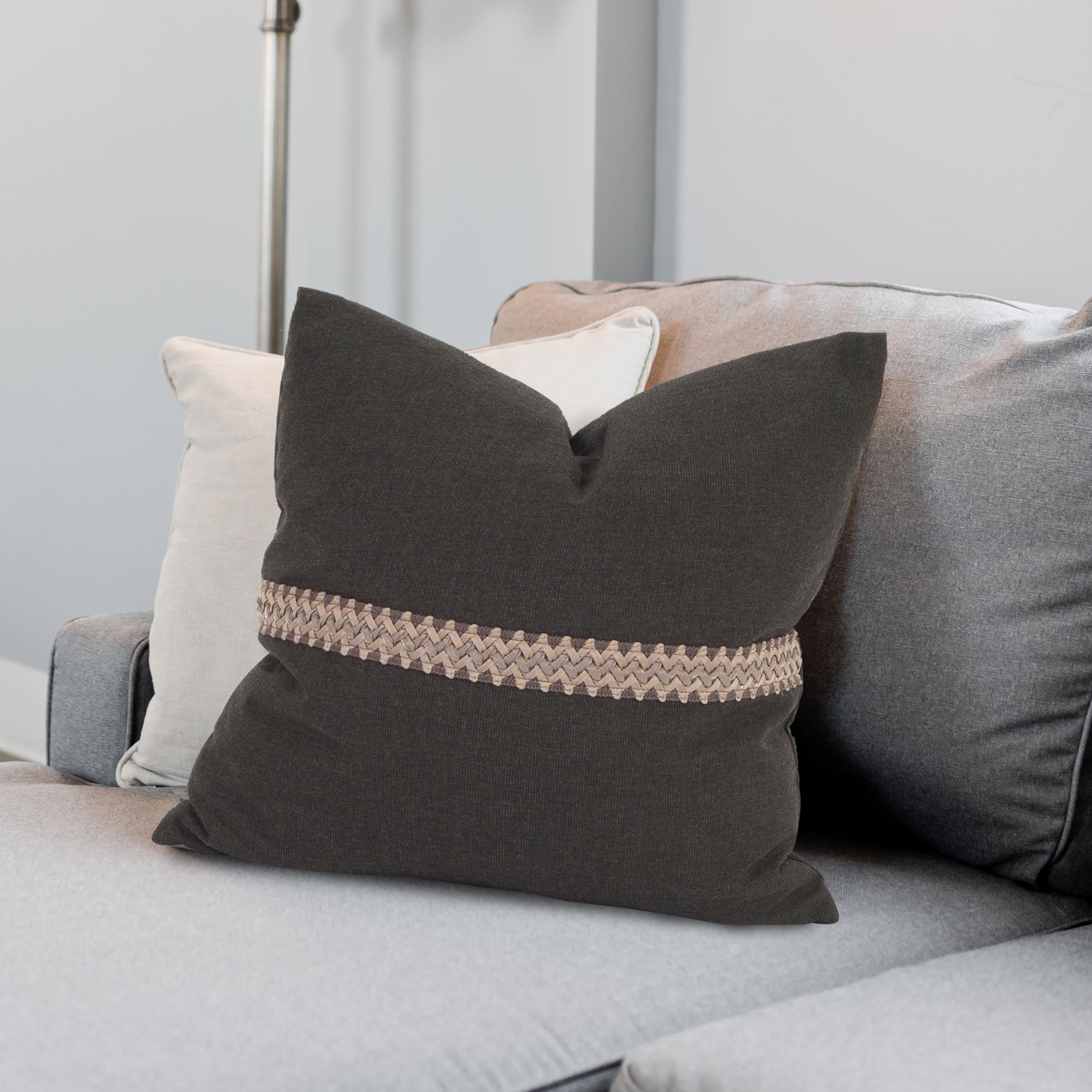 Seascape Charcoal 20" Square Outdoor Decorative Pillow