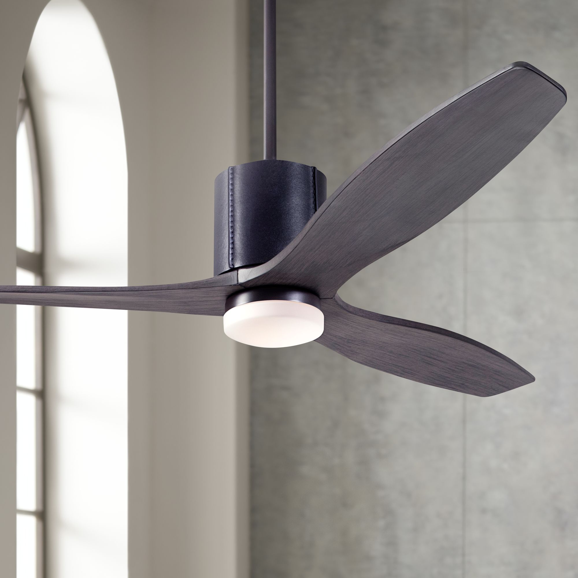 54" Modern Fan LeatherLuxe DC Dark Bronze and Ebony LED Ceiling