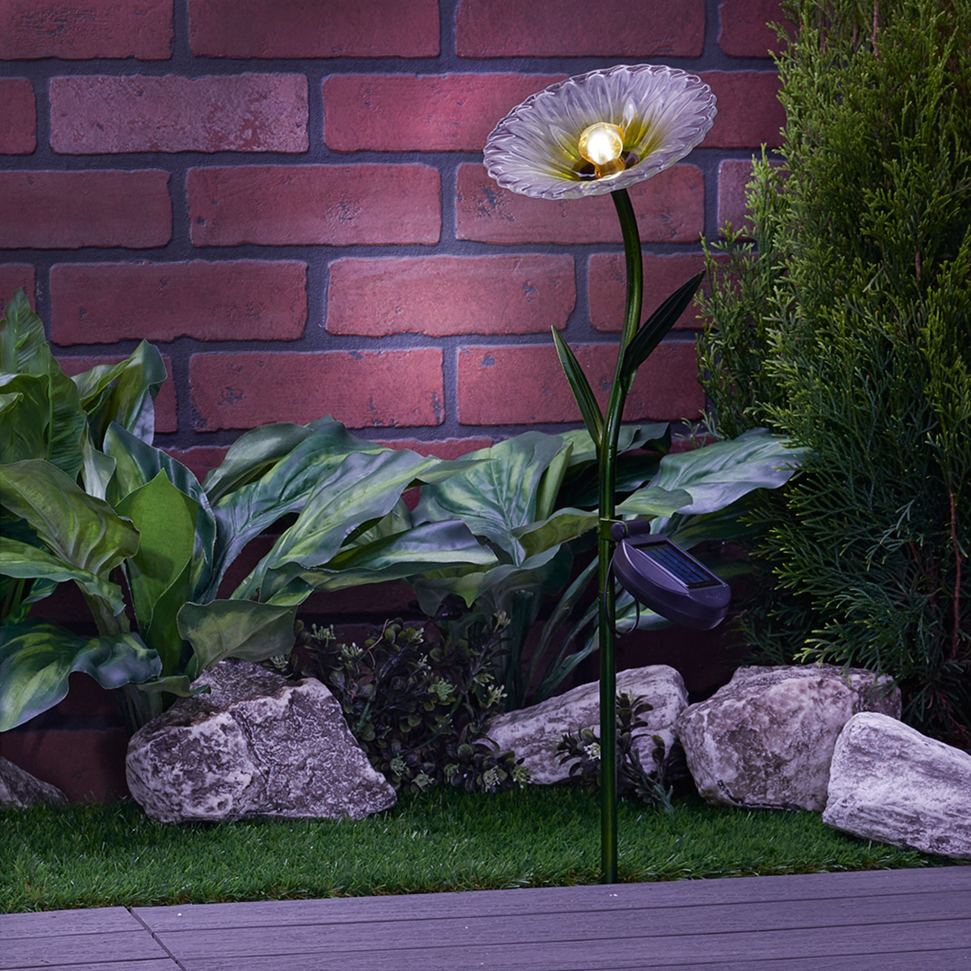Flower White Glass Solar LED Outdoor Stick Light