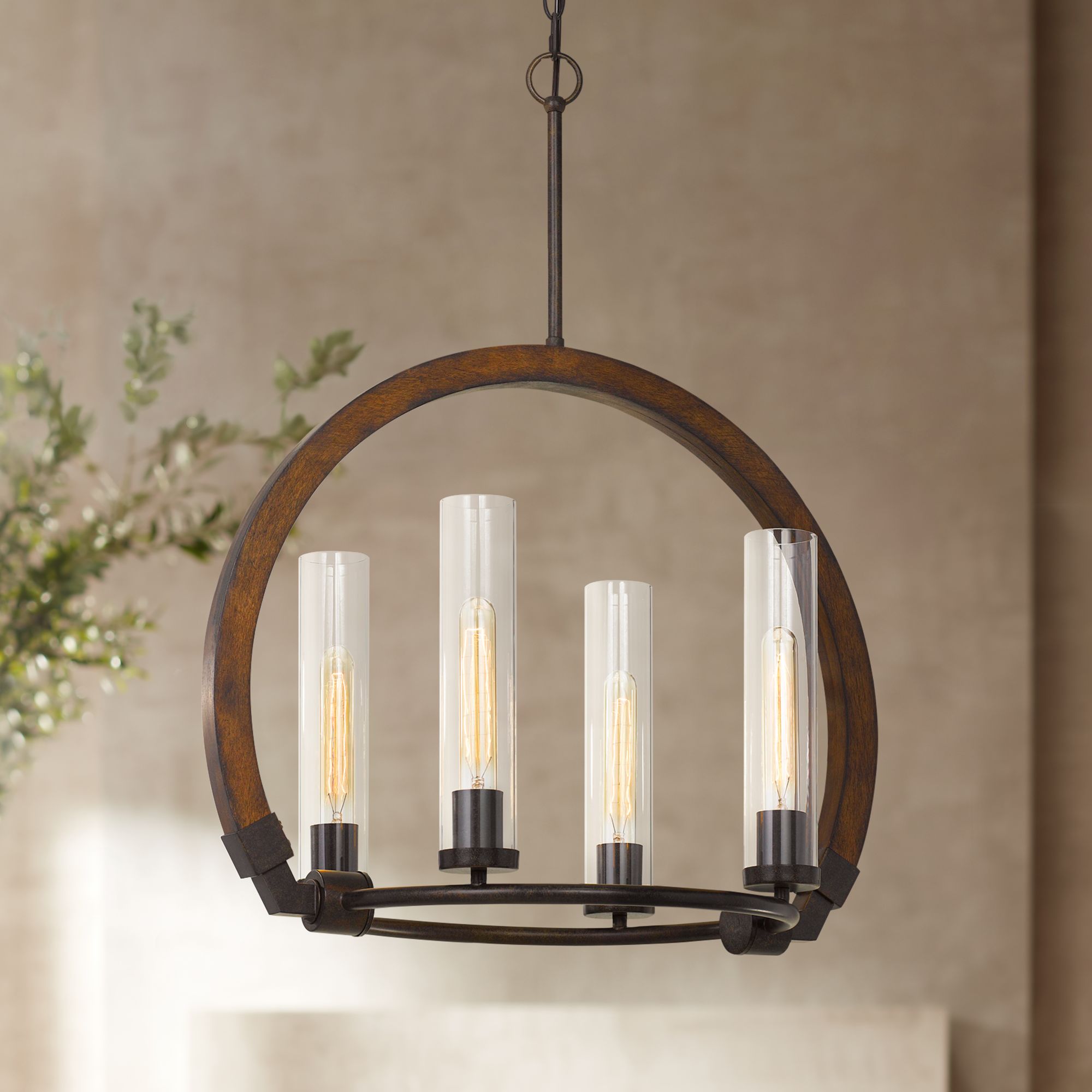 Sulmona 24" Wide Iron and Wood 4-Light Chandelier