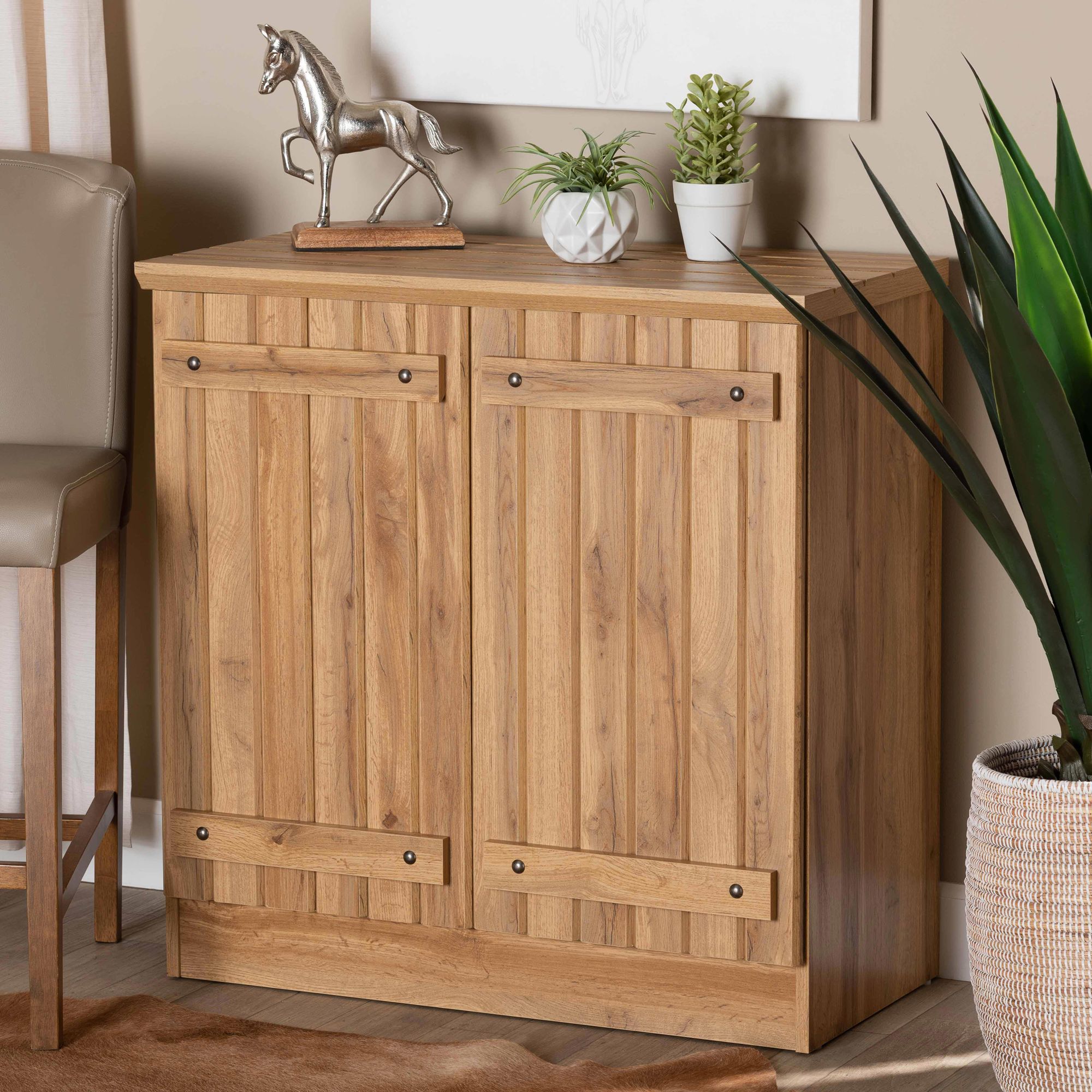 Baxton Studio Sorina 31 1/2"W Oak Brown 2-Door Shoe Cabinet