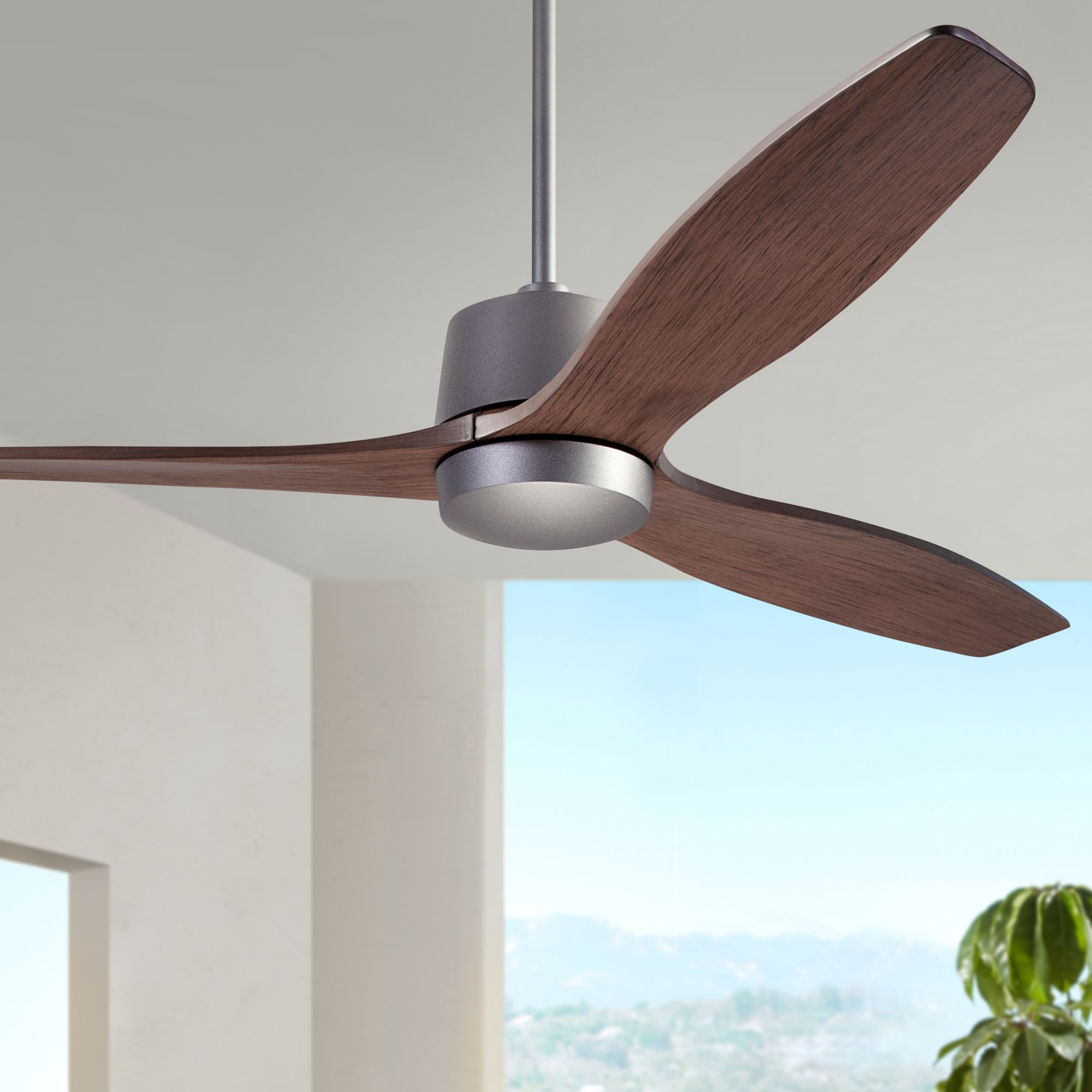 54" Modern Fan Arbor DC Graphite and Mahogany Damp Rated Ceiling