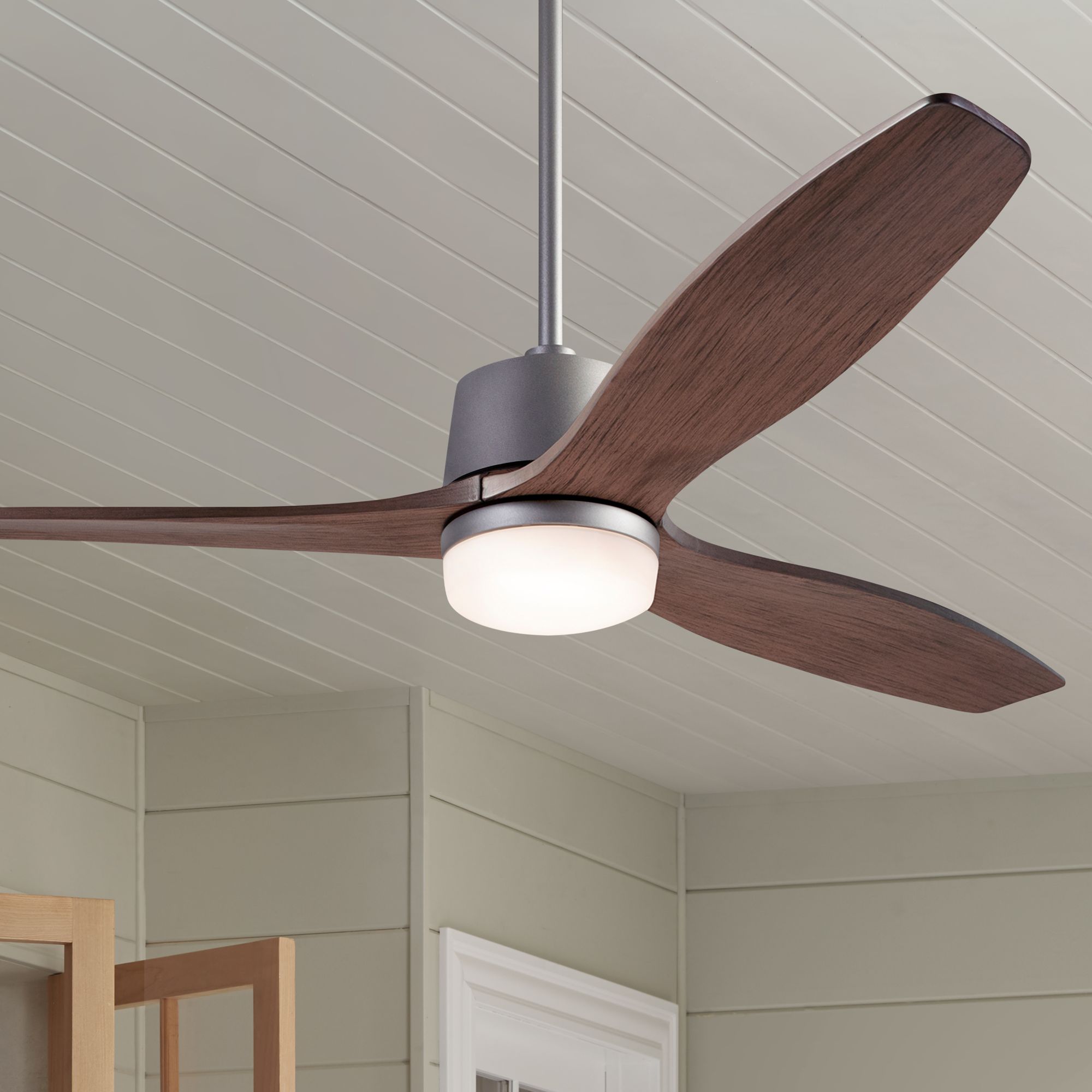 54" Modern Fan Arbor DC Graphite Mahogany Damp Rated LED Ceiling