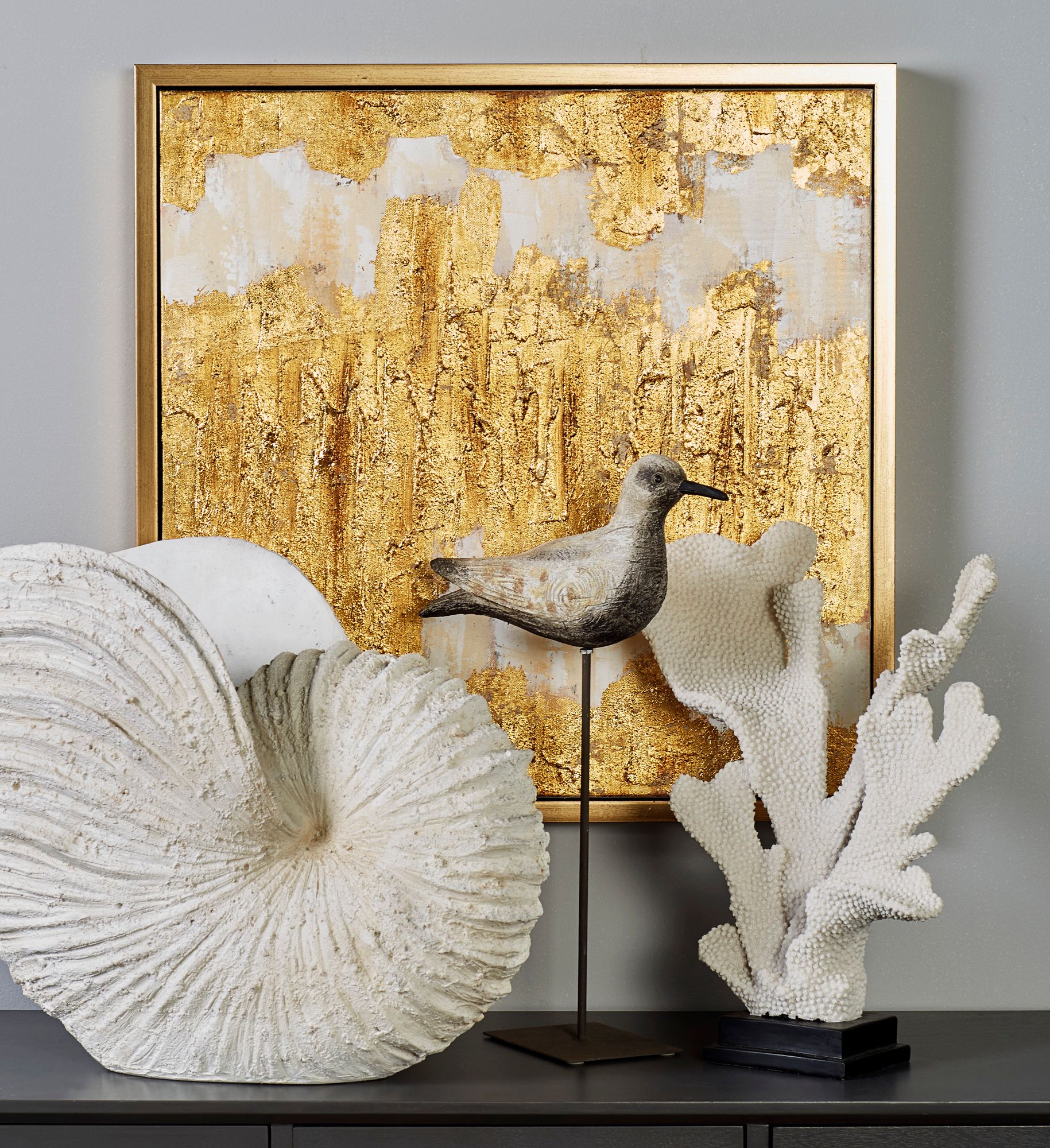 Erroll Polished Beige 24" Square Framed Canvas Wall Art