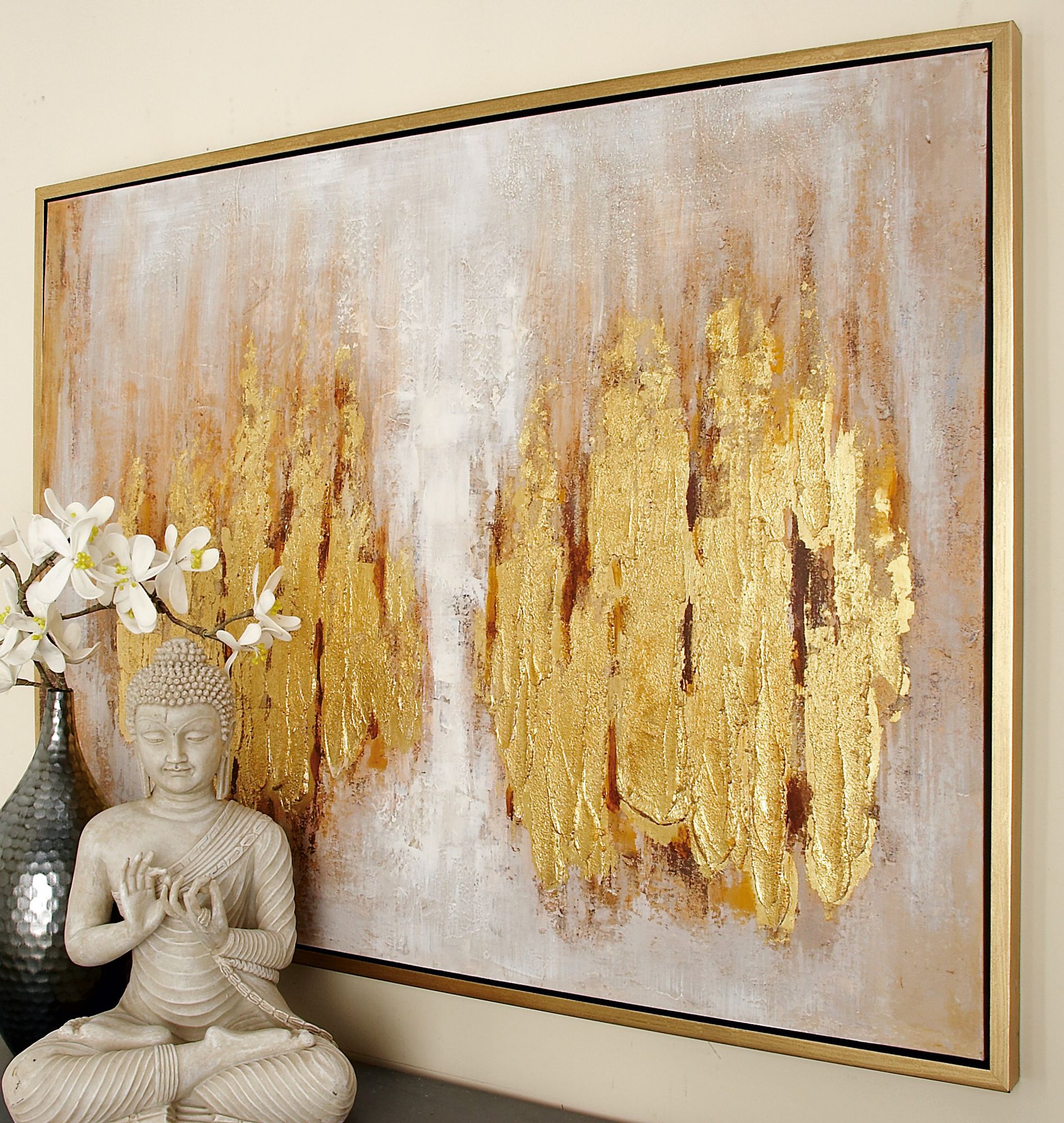 Jerome Polished Brown 47" Wide Framed Canvas Wall Art