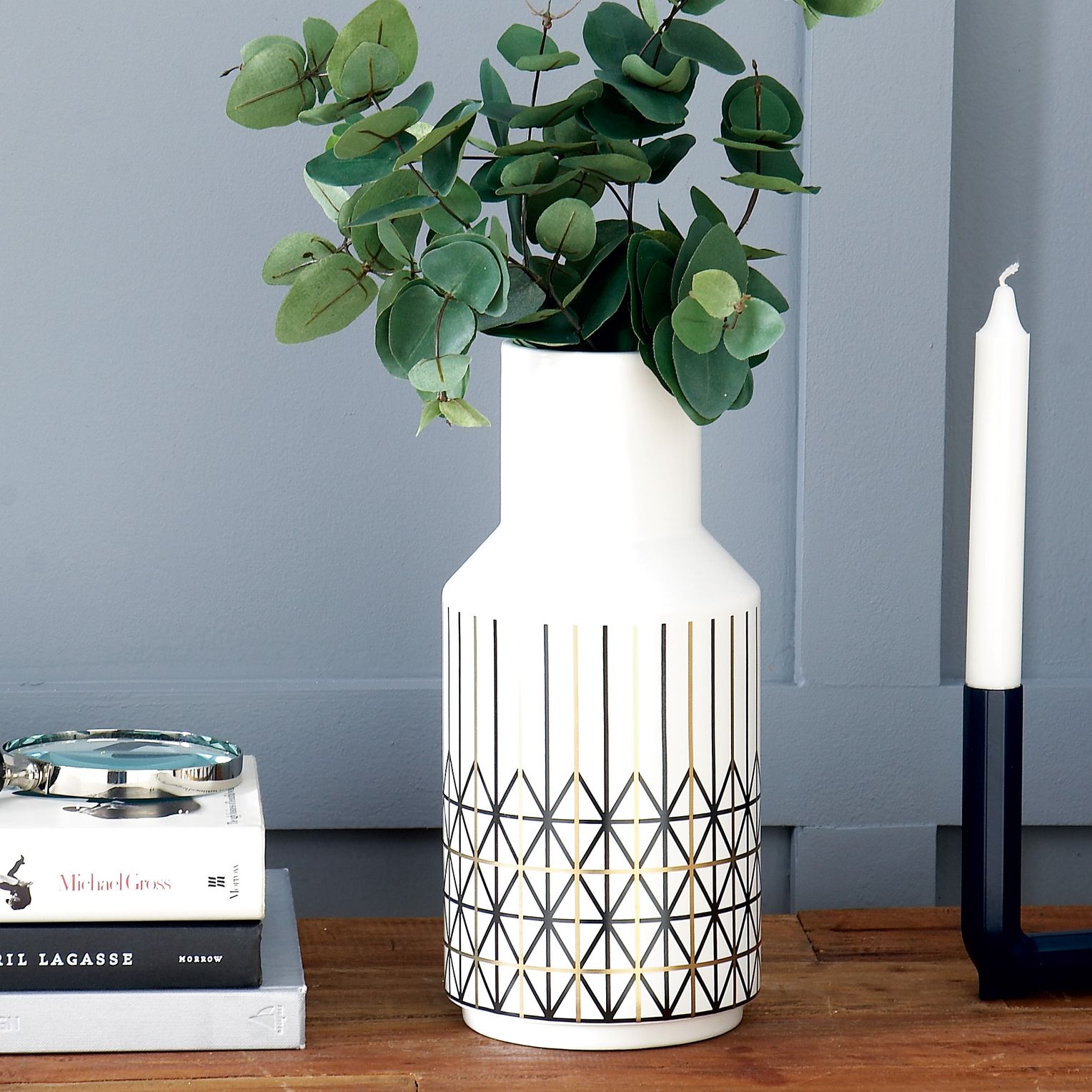 White and Black 12 1/2"H Dolomite Decorative Vases Set of 2