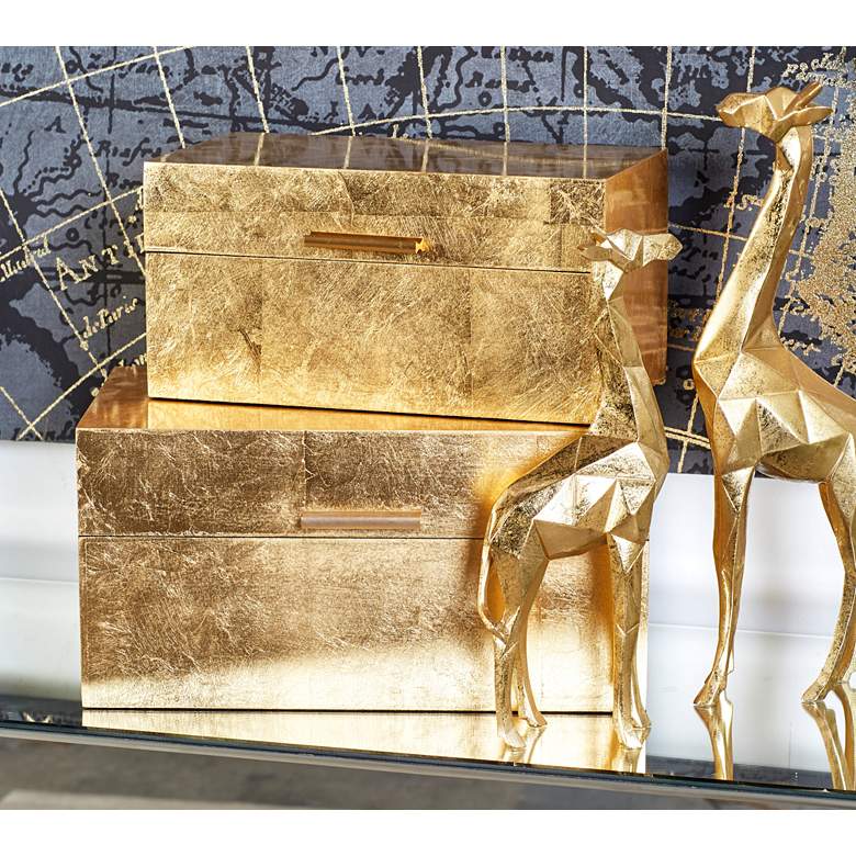 Textured Gold Rectangular Decorative Boxes Set of 2