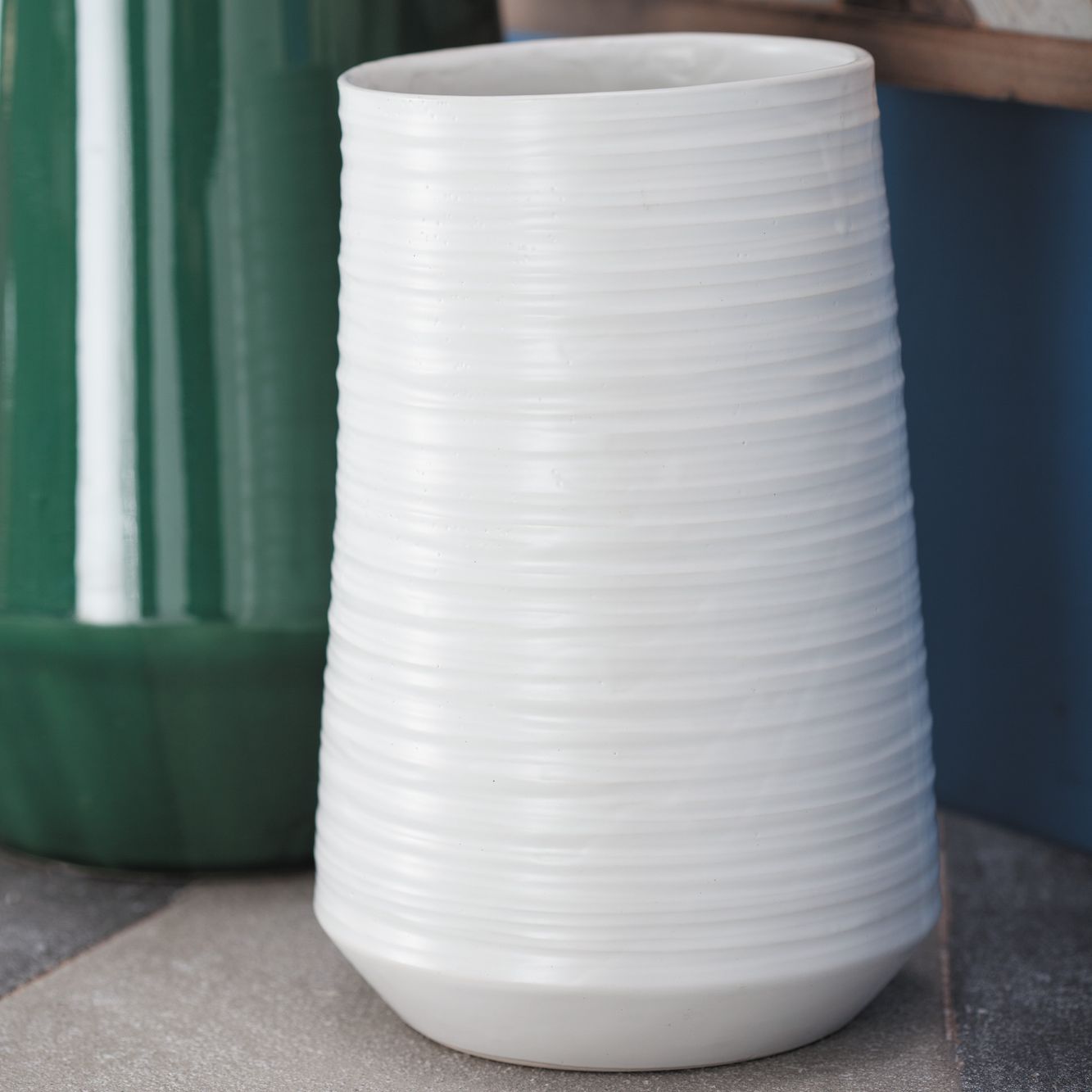 Ridged Texture 9"H Brushed White Porcelain Decorative Vase