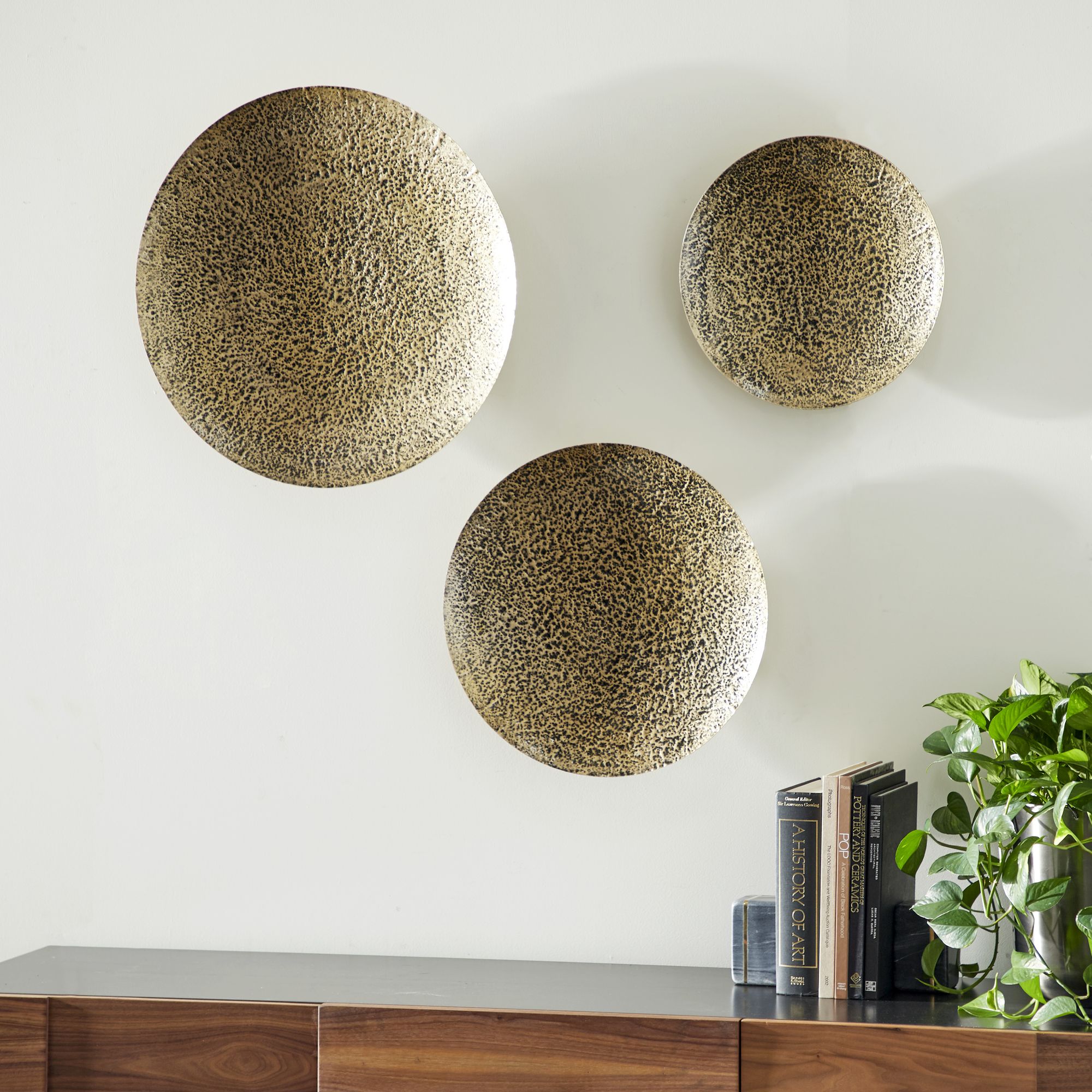 Textured Bronze 3Piece Round Metal Wall Art Set 97H05 Lamps Plus