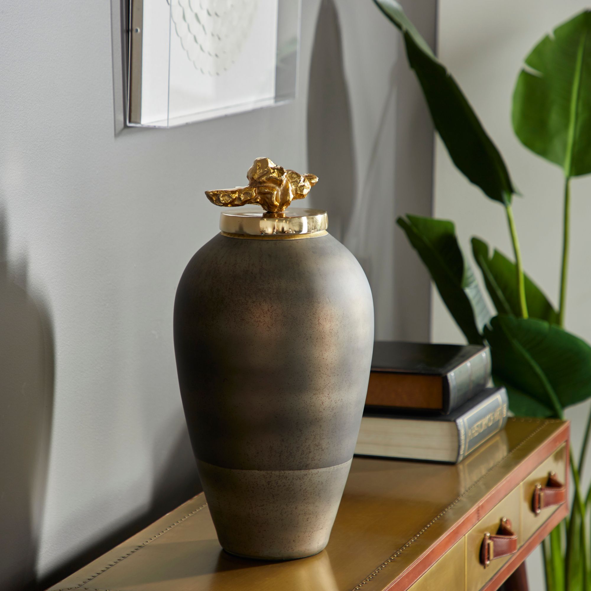 Speckled Gold and Silver 20" High Glass Urn Decorative Vase