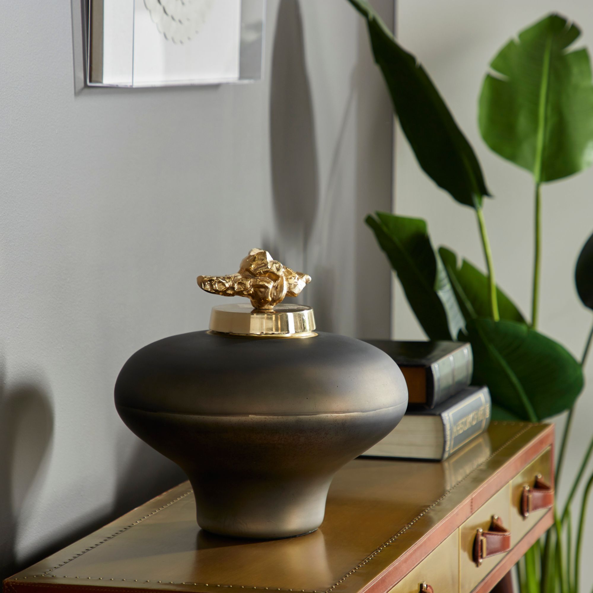 Speckled Gold and Silver 14"W Glass Gourd Decorative Vase