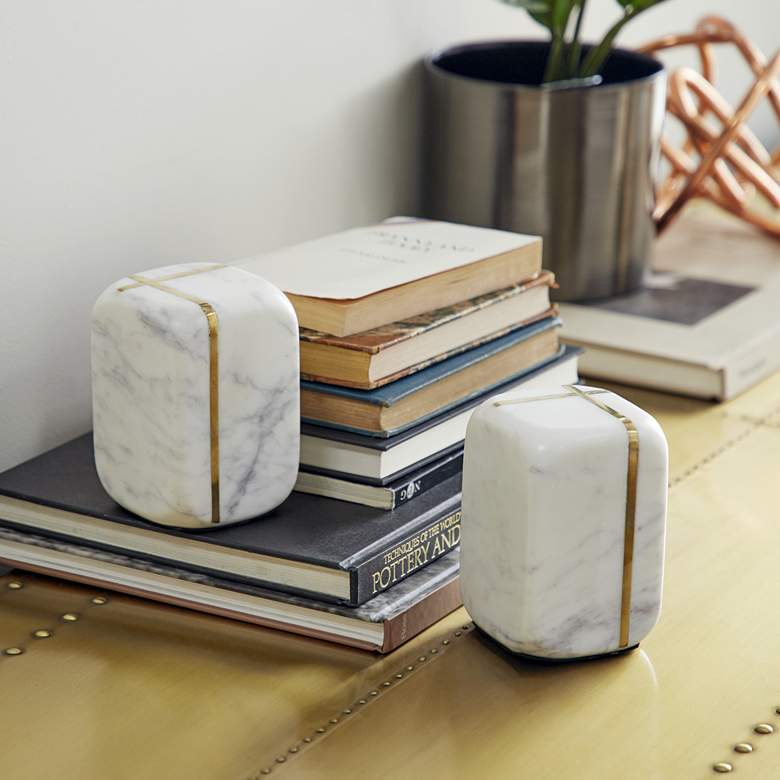 Cubed White Marble Bookends Set of 2