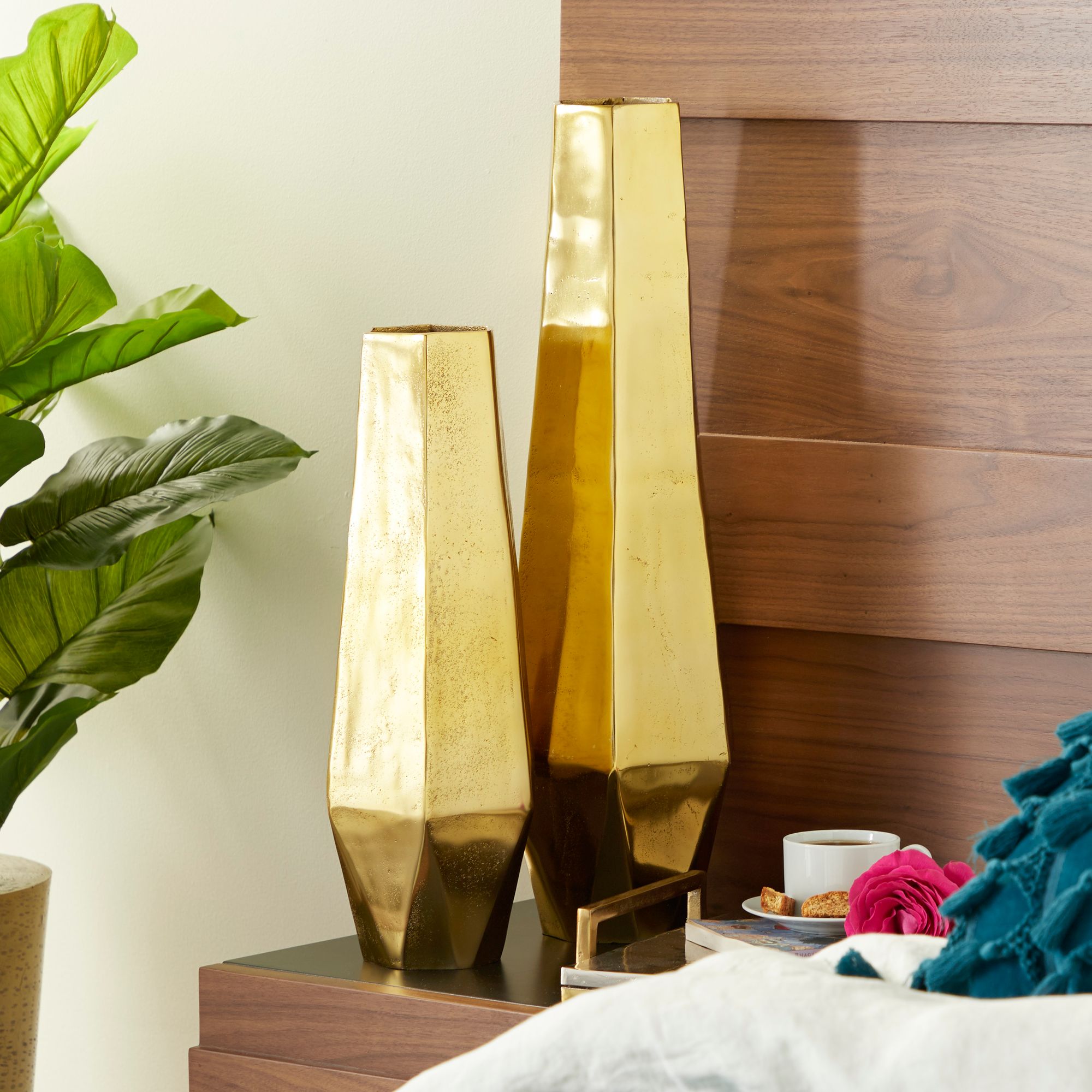 Gold Metal Geometric Decorative Vases Set of 2