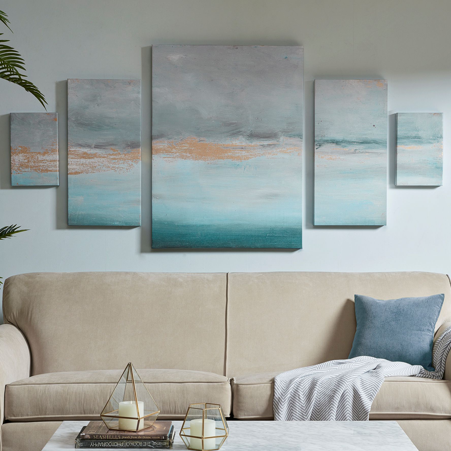 Glistening Gold Marble 39" High 5-Piece Canvas Wall Art Set