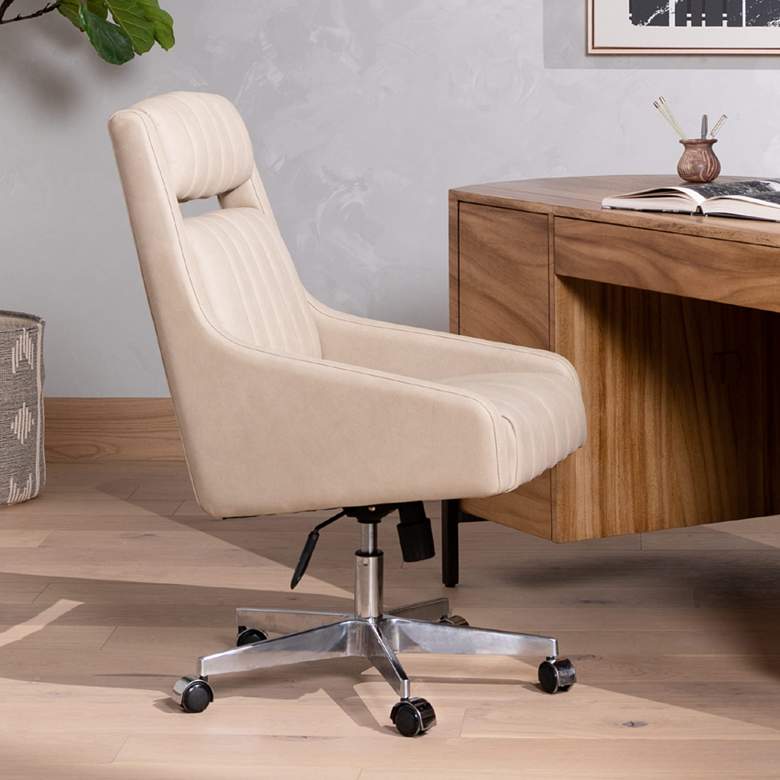 Vonn Mid-Century Umber White Leather Adjustable Swivel Desk Chair