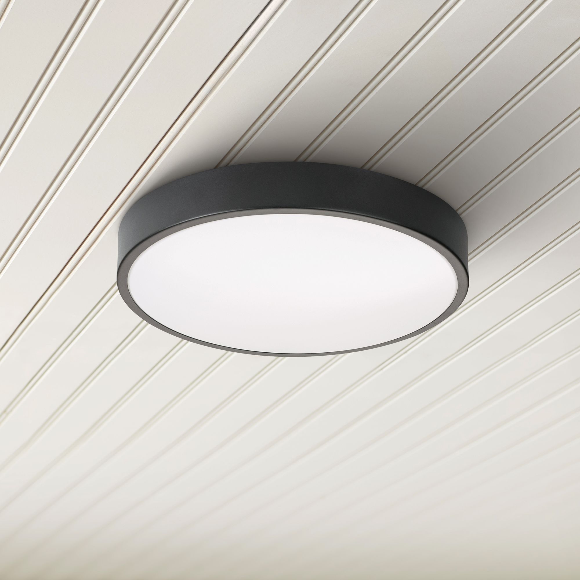 Octavia 14" Wide Round Black Metal LED Ceiling Light