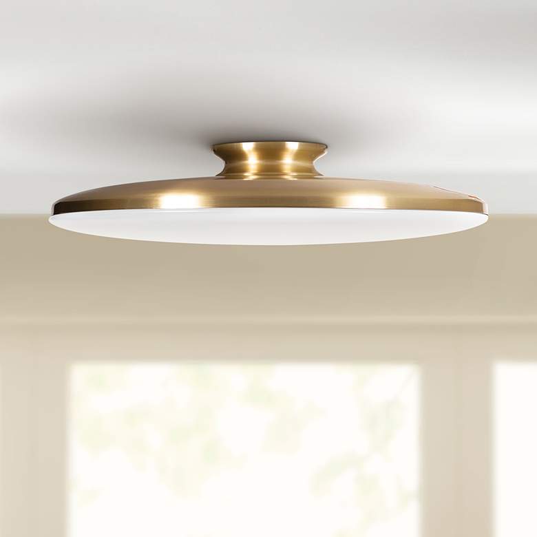 Skye 19&quot; Wide Round Satin Brass Metal LED Ceiling Light