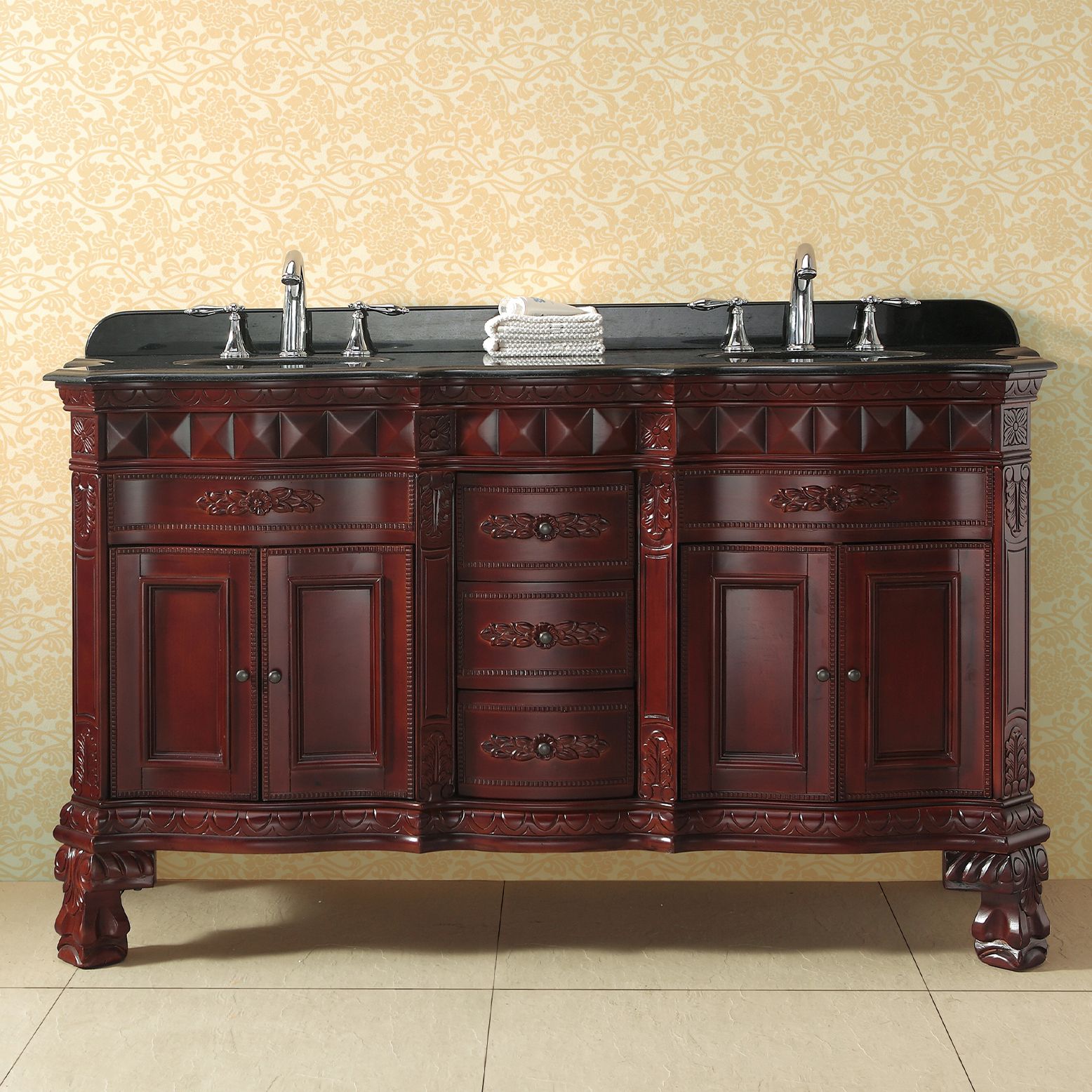 Buckingham 60" Wide Dark Cherry 4-Door Double Sink Vanity