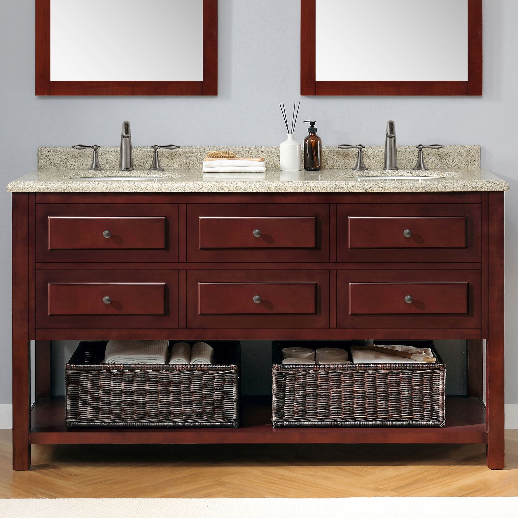 Danny 60" Wide Chocolate 4-Drawer Double Sink Vanity