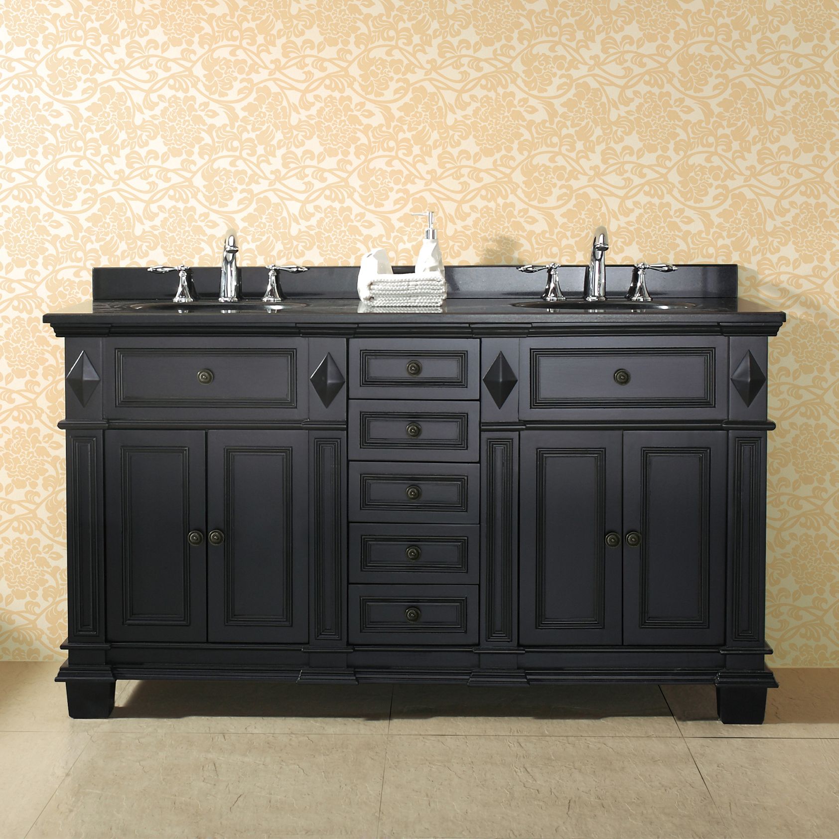 Essex 60" Wide Antique Black 4-Door Double Sink Vanity