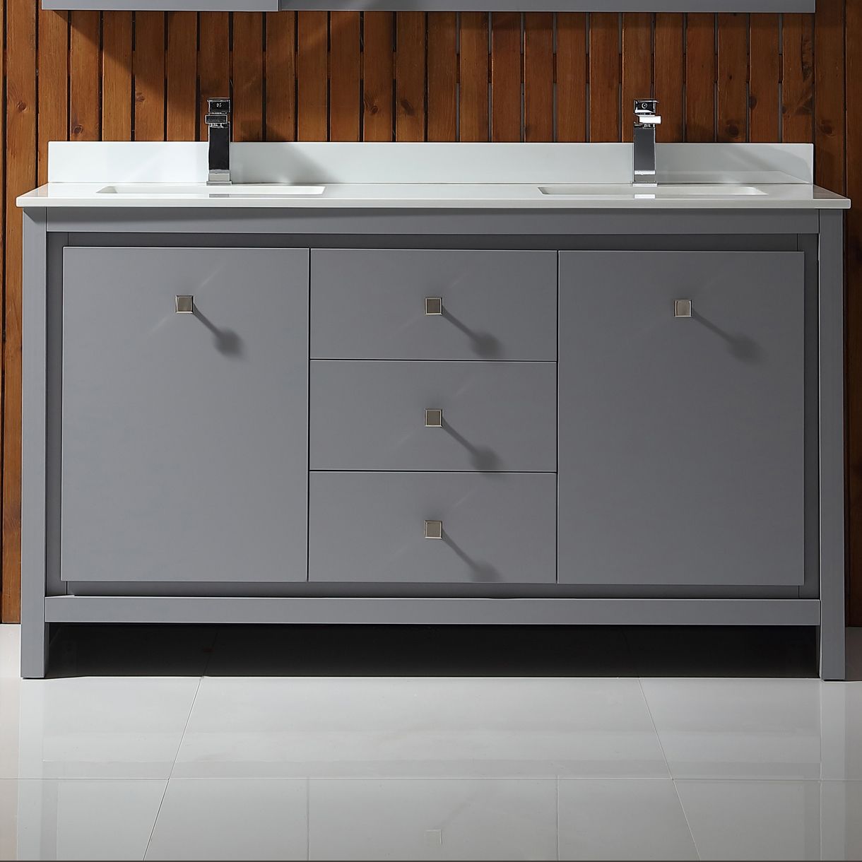 Kevin 60" Wide Pebble Gray 2-Door Double Sink Vanity