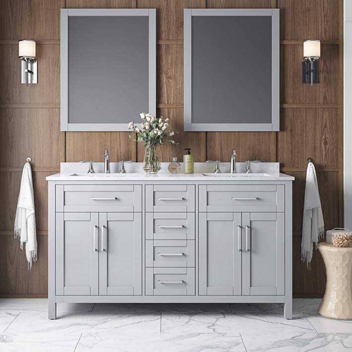 Tahoe 60 W Dove Gray Double Sink Vanity, 60 Vanity Mirror Ideas