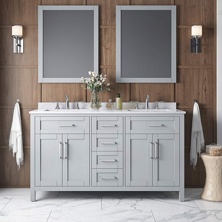 Tahoe 60&quot;W Dove Gray Double Sink Vanity Kit With 2 Mirrors