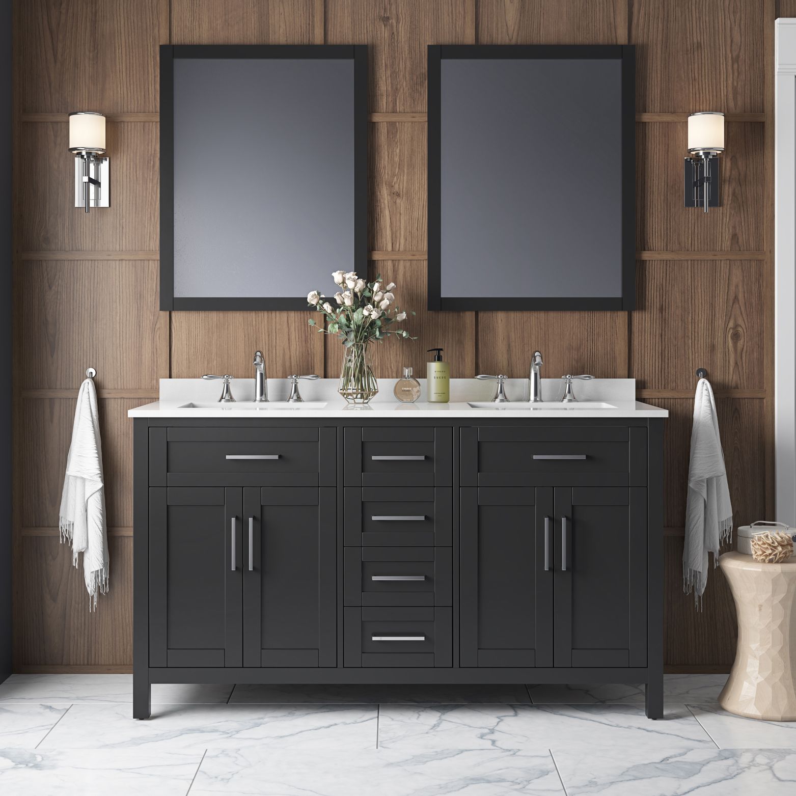 Tahoe 60"W Espresso Double Sink Vanity Kit With 2 Mirrors