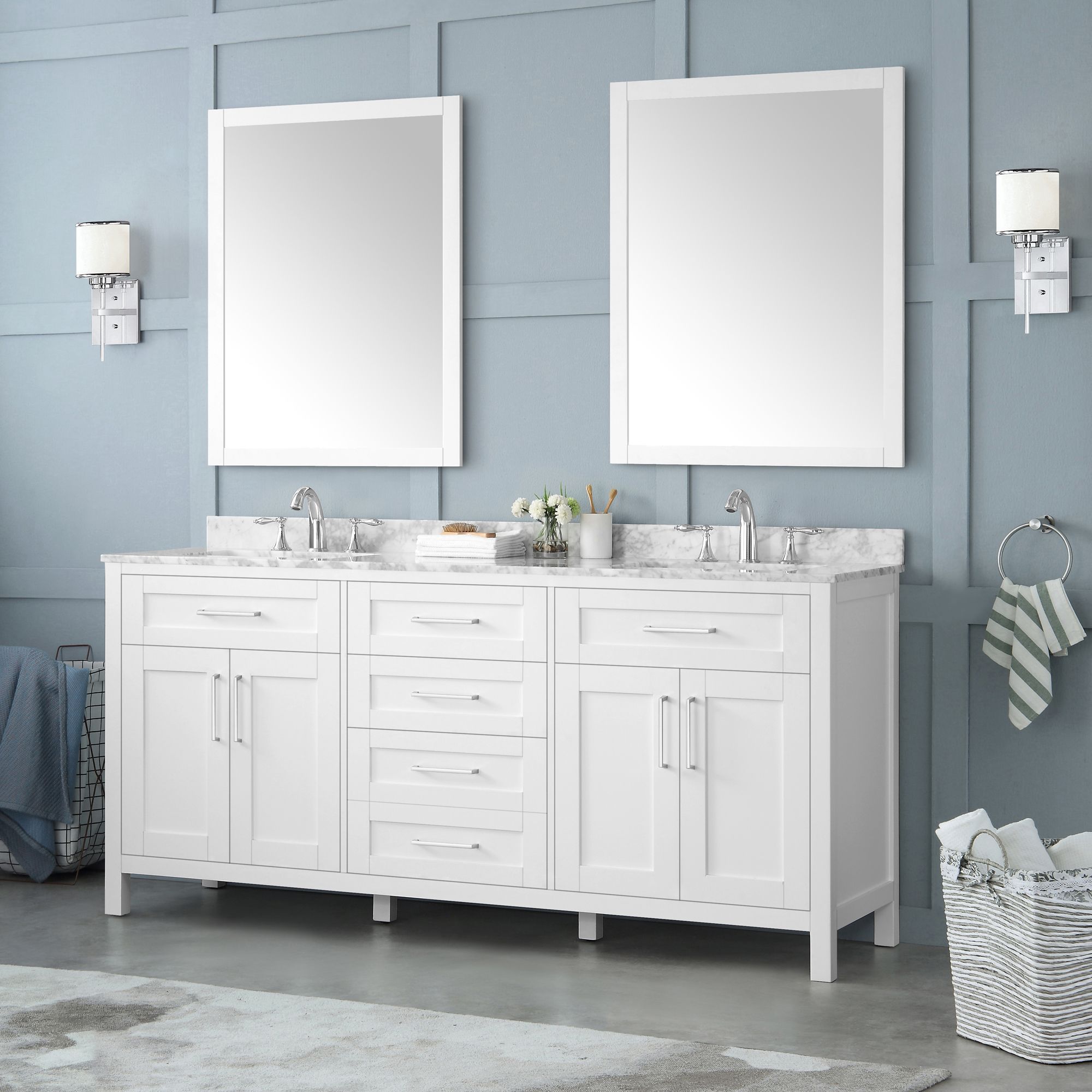 Tahoe 72" Wide White Double Sink Vanity Kit With 2 Mirrors