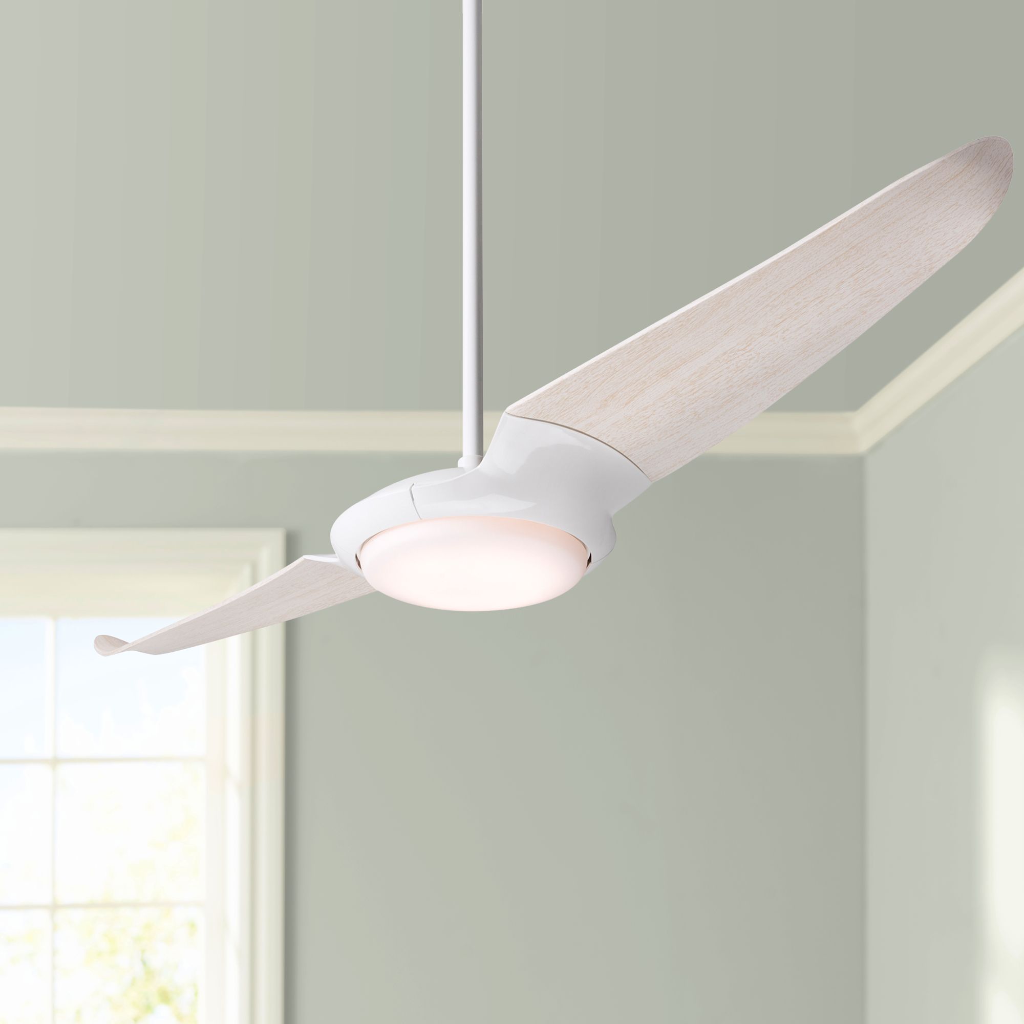 56" Modern Fan IC/Air2 Gloss White and Whitewash LED Ceiling