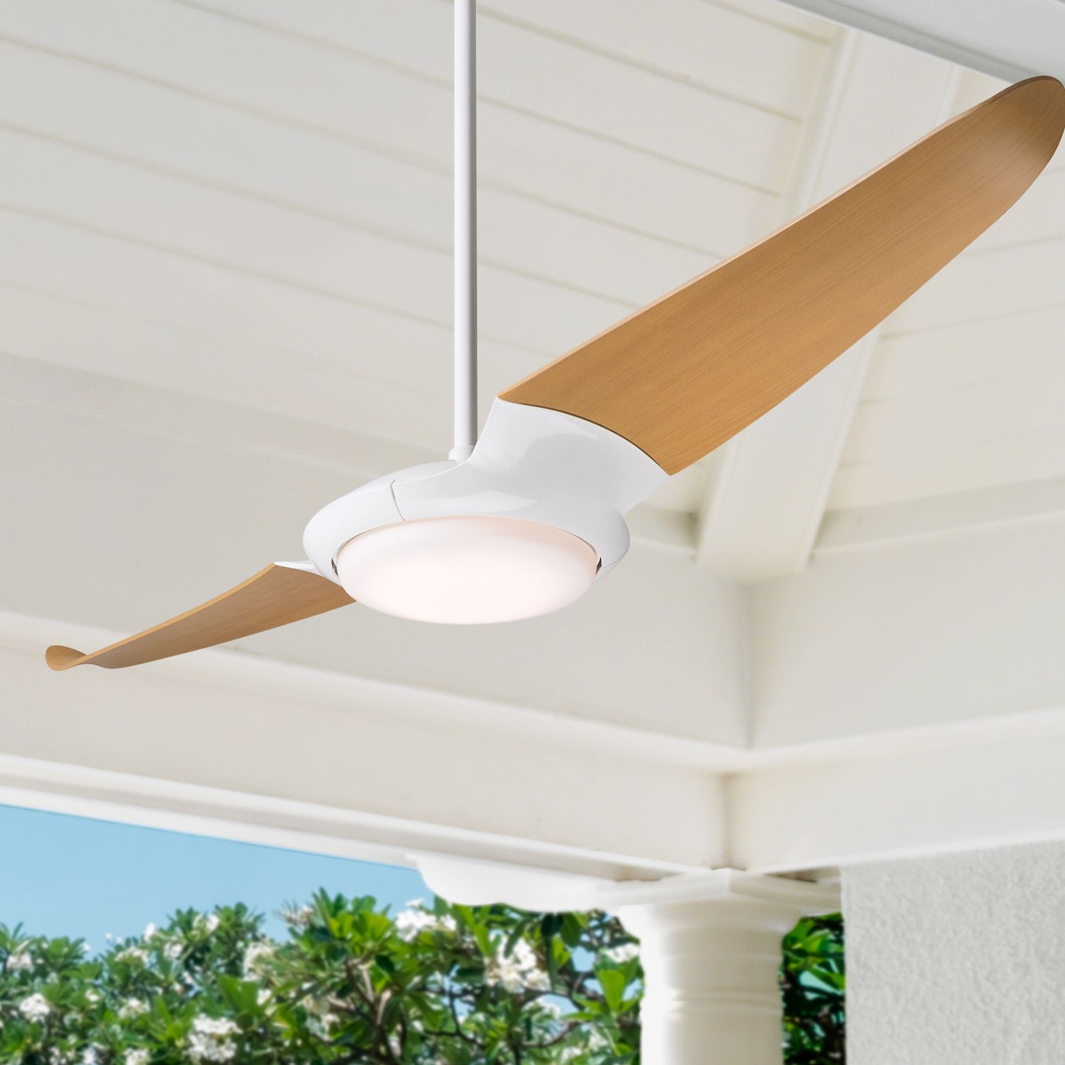 56" Modern Fan IC/Air2 Gloss White and Maple LED Ceiling