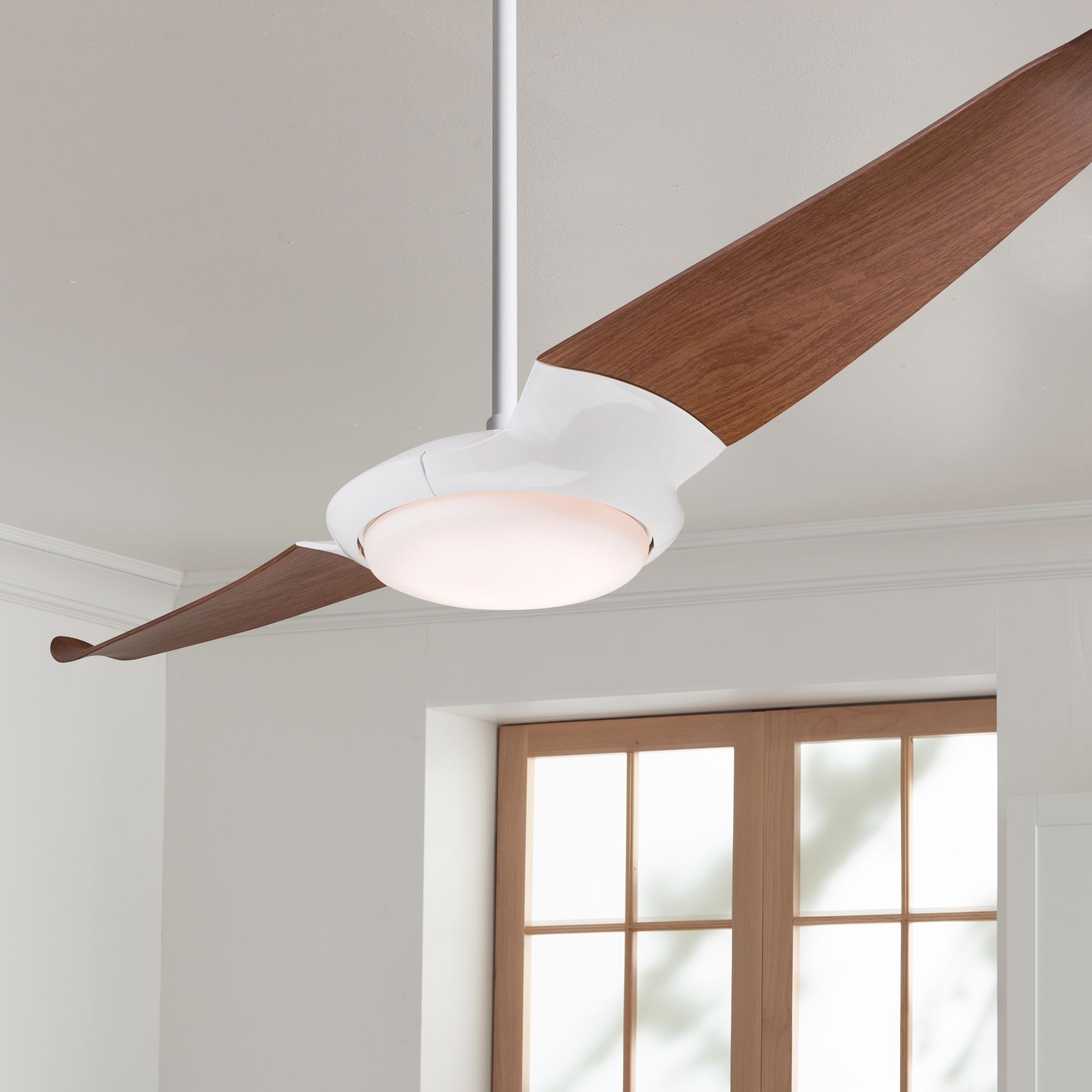 56" Modern Fan IC/Air 2 Gloss White and Mahogany LED Ceiling