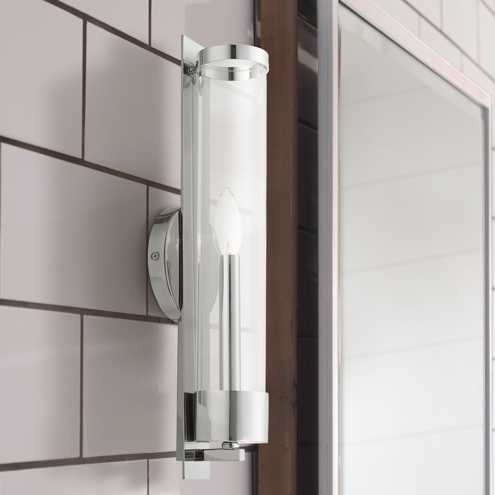 Castleton 18"H Polished Chrome w/ Cylinder Glass Wall Sconce