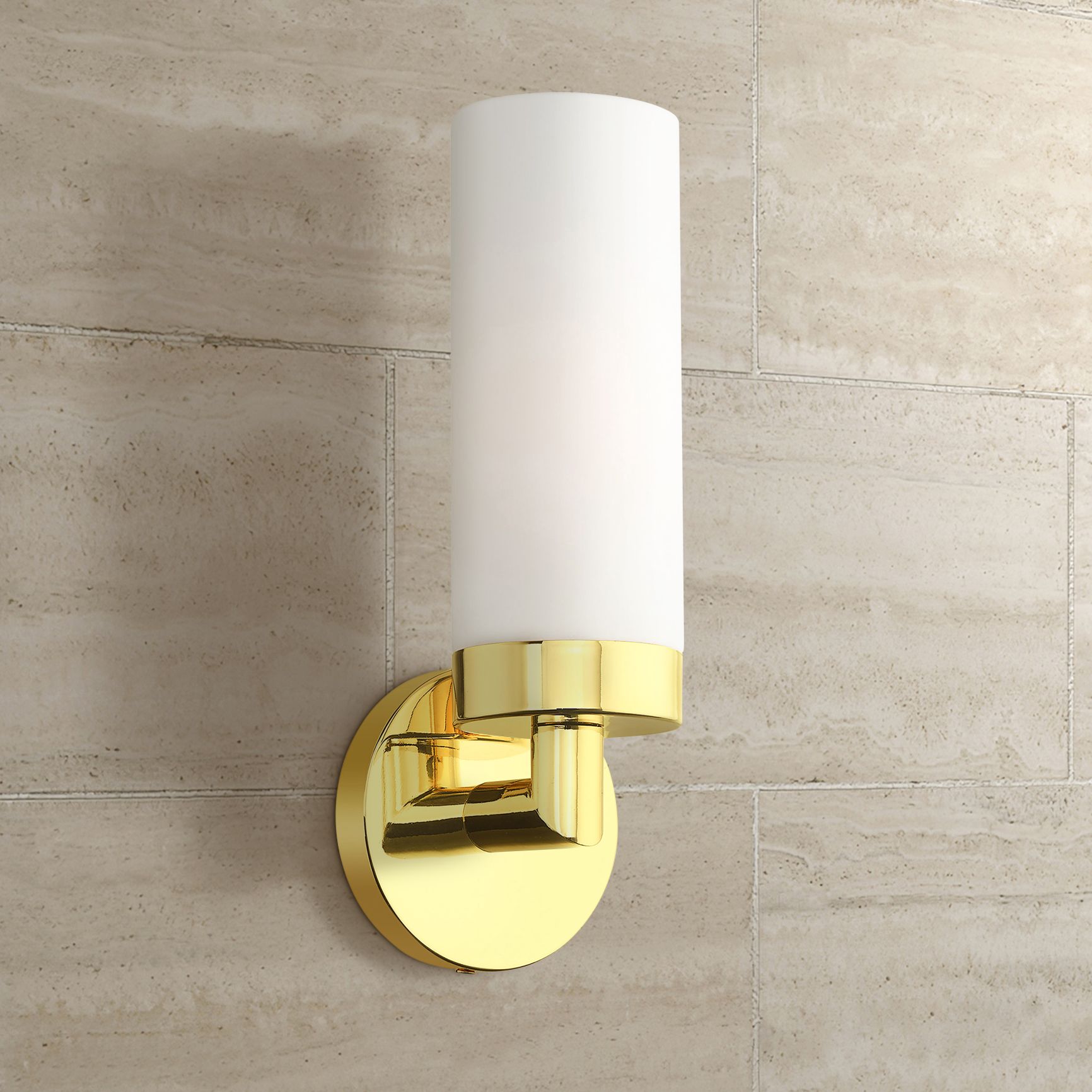 Aero 11 3/4" High Polished Brass and White Glass Wall Sconce