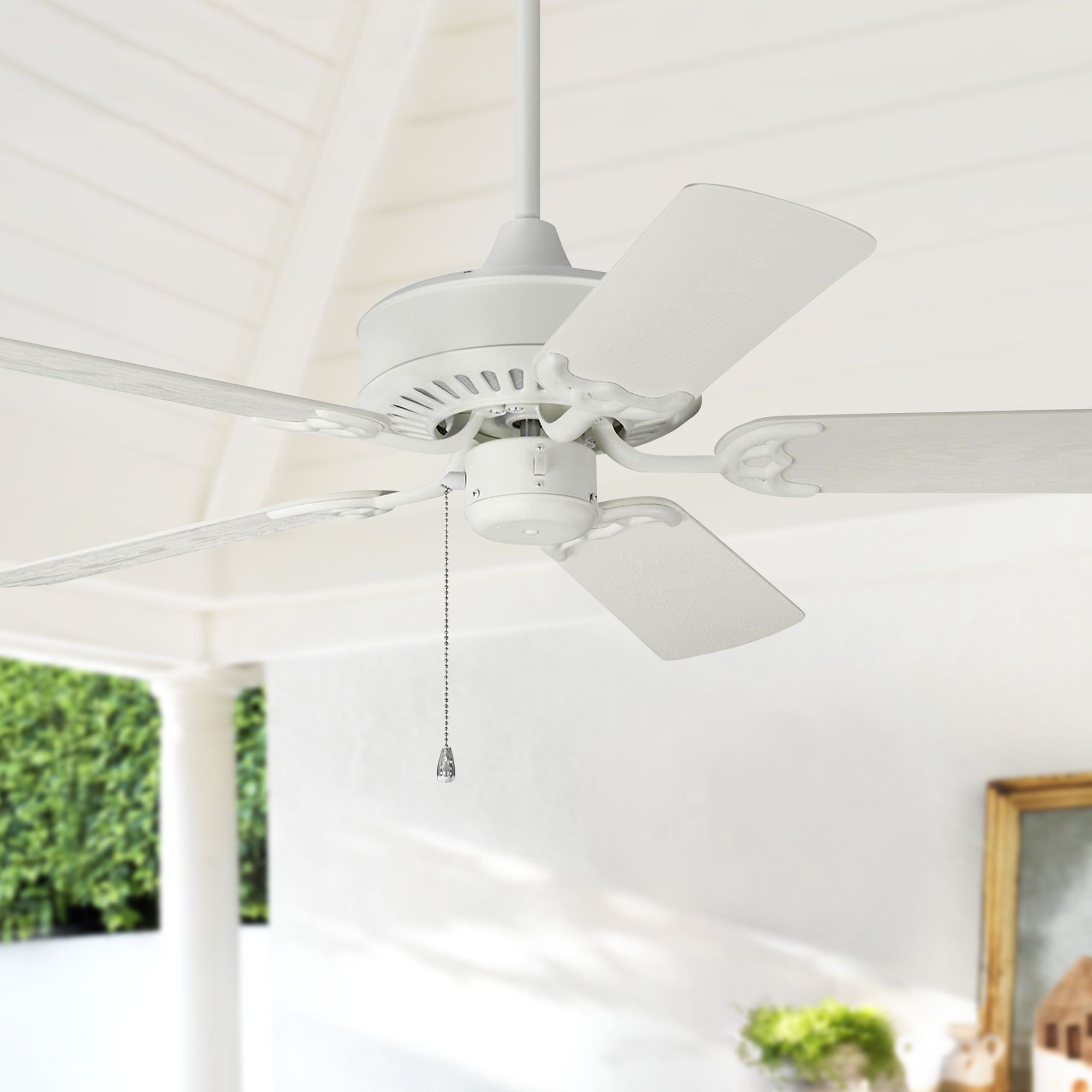 44" Monte Carlo Haven Matte White Pull Chain Wet Ceiling Fan