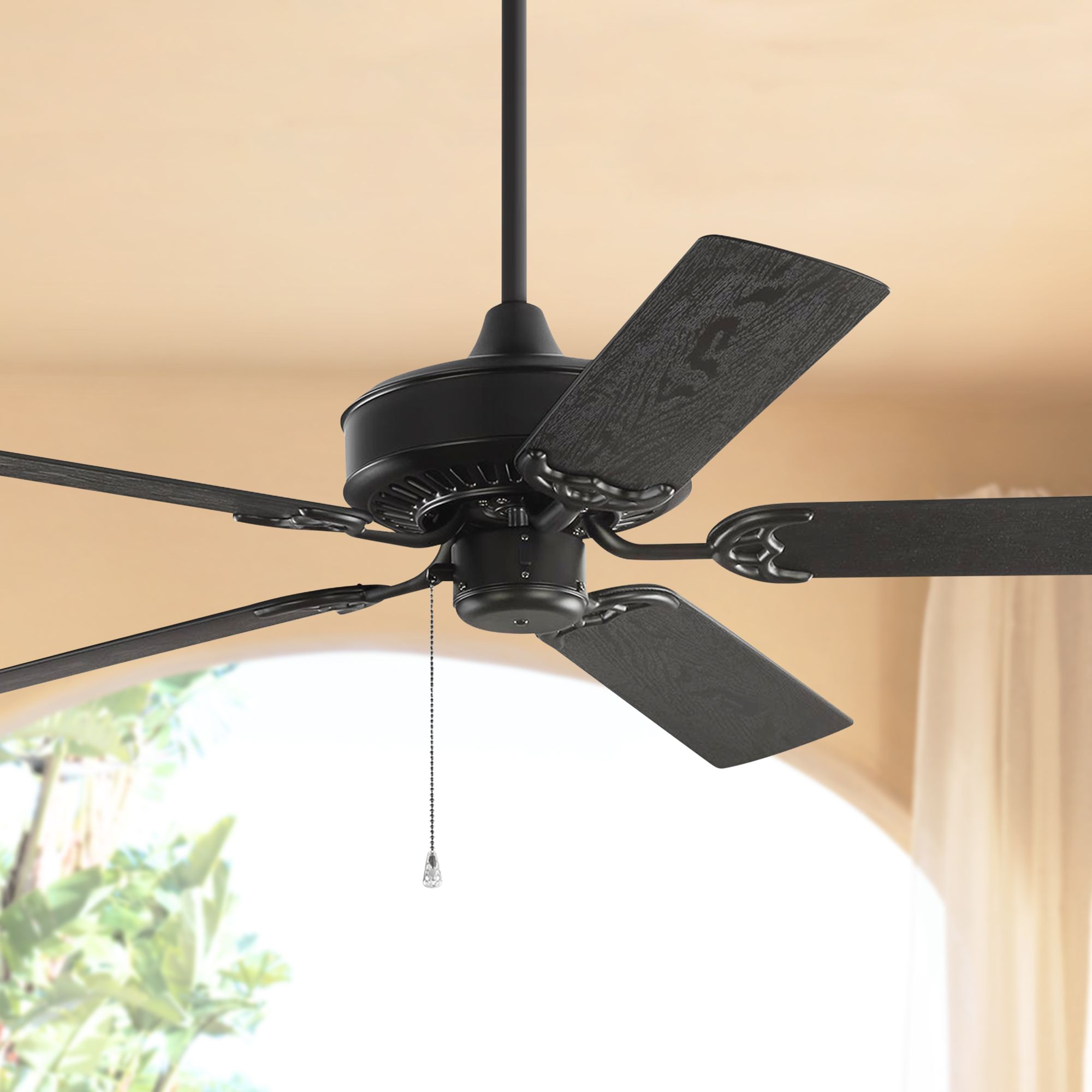 52" Monte Carlo Haven Outdoor Matte Black Pull Chain Ceiling Fan