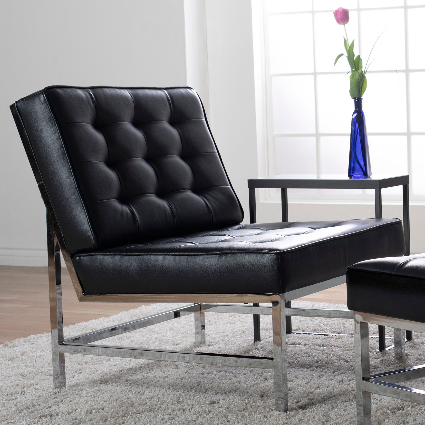 Ashlar Black Bonded Leather Tufted Accent Chair 98R66 Lamps Plus
