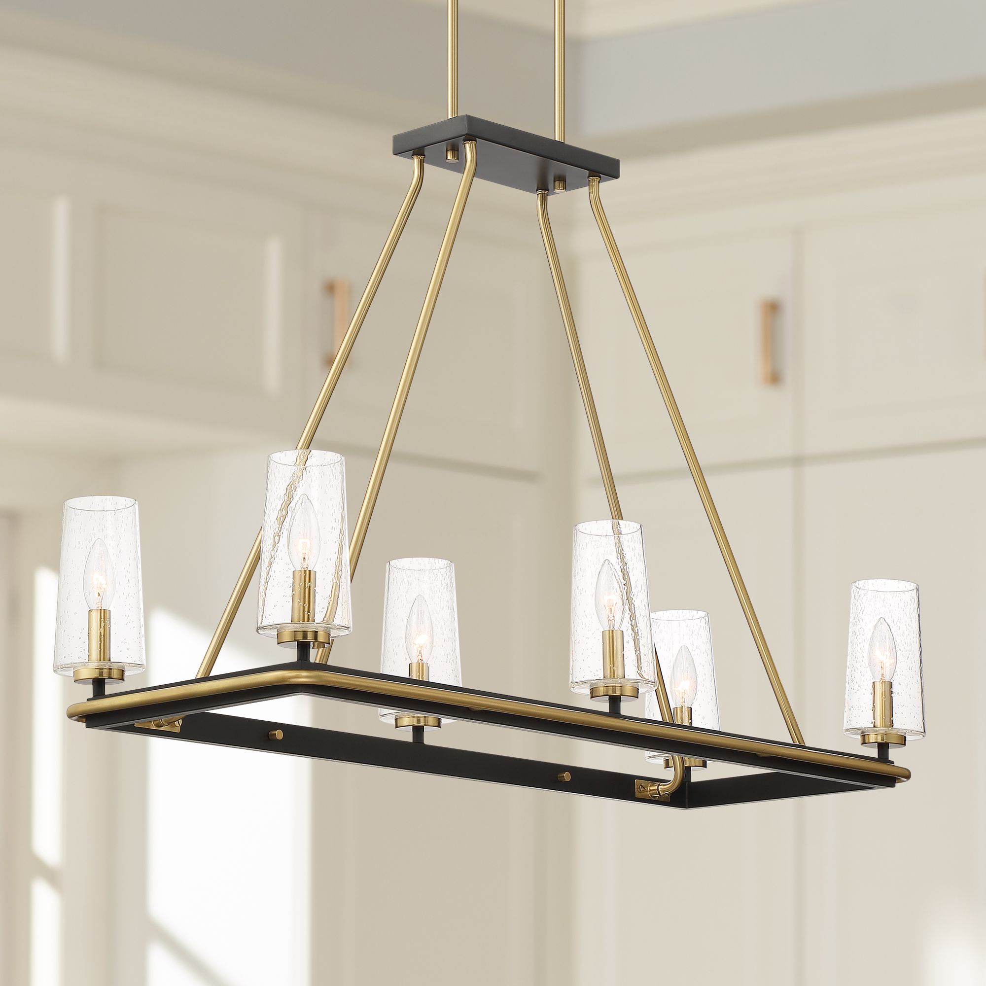 Cavah 38 1/4" Wide Brass and Black 6-Light Island Chandelier