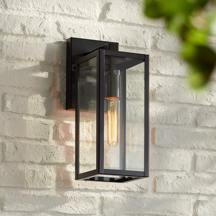 Outdoor Porch Wall Light Lantern Exterior Sconce Bronze Fixture Glass Shade Set 