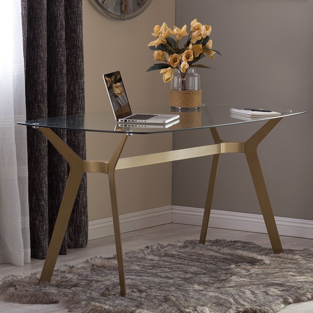 Archtech 60" Wide Glass and Gold Rectangular Desk