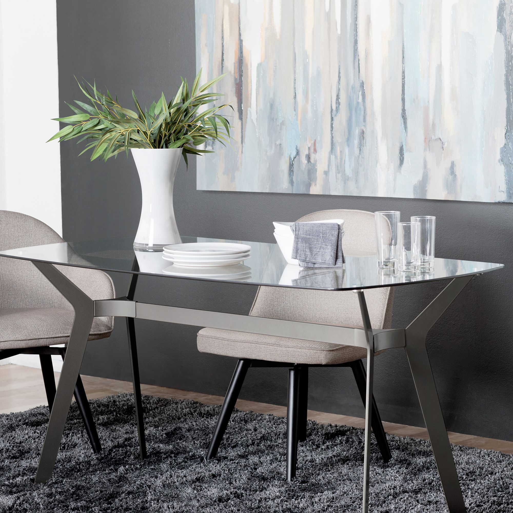 Archtech 60" Wide Glass and Pewter Rectangular Desk