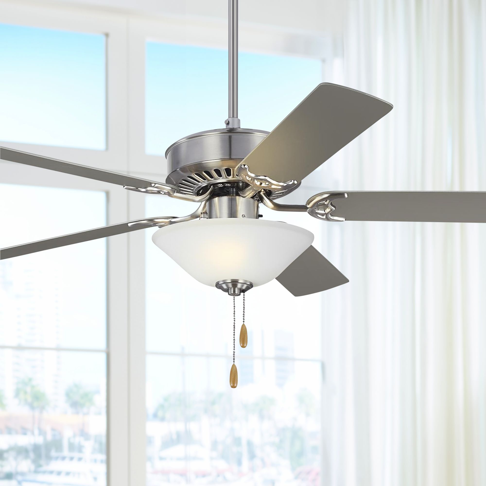 52" Monte Carlo Haven LED 2 Brushed Steel Pull Chain Ceiling Fan