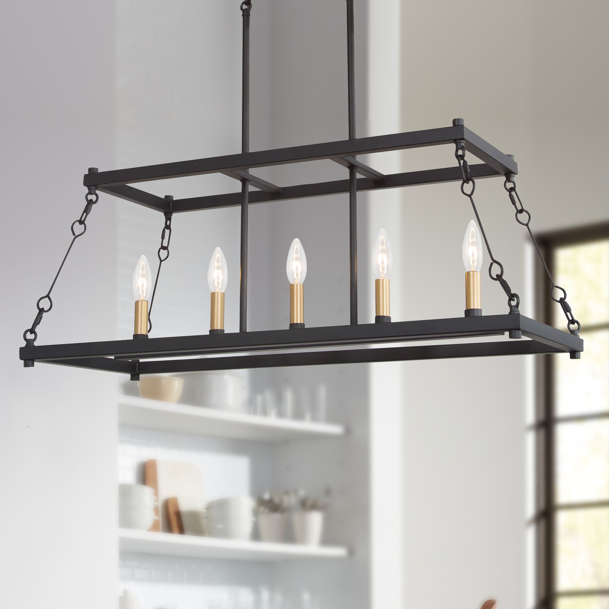 Empher 30" Wide Black and Gold 5-Light Island Pendant Light